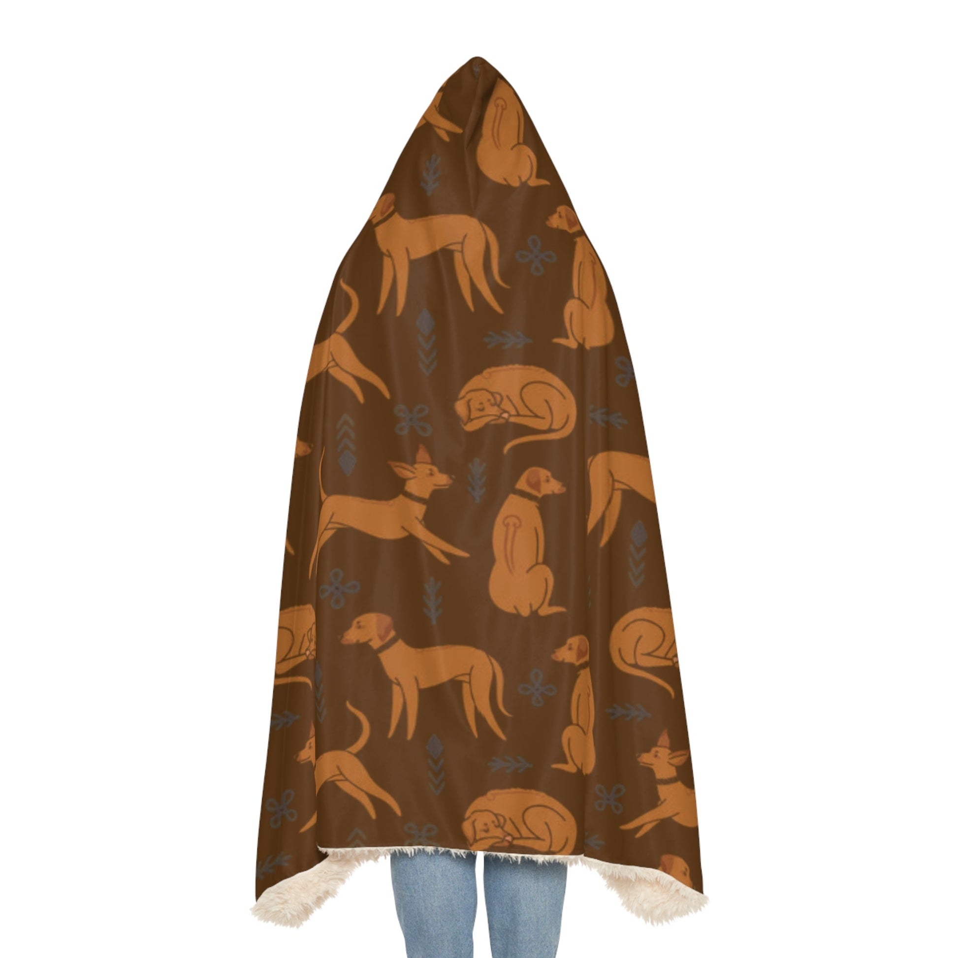 Hooded Blanket - Multiple Dogs Design [Brown] - Hobbster
