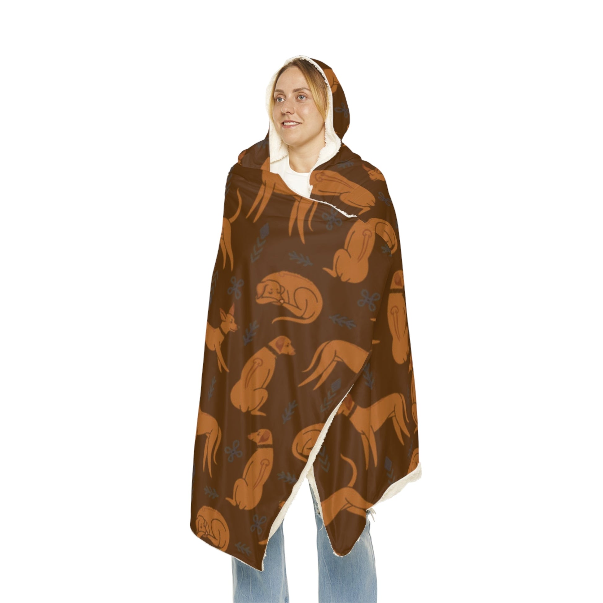 Hooded Blanket - Multiple Dogs Design [Brown] - Hobbster