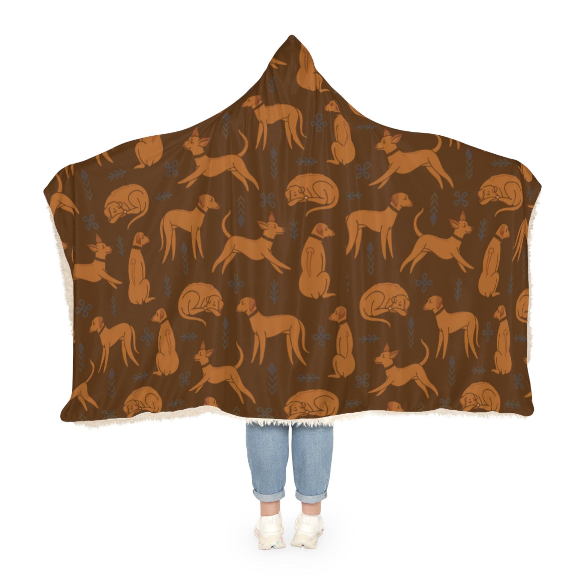Hooded Blanket - Multiple Dogs Design [Brown] - Hobbster