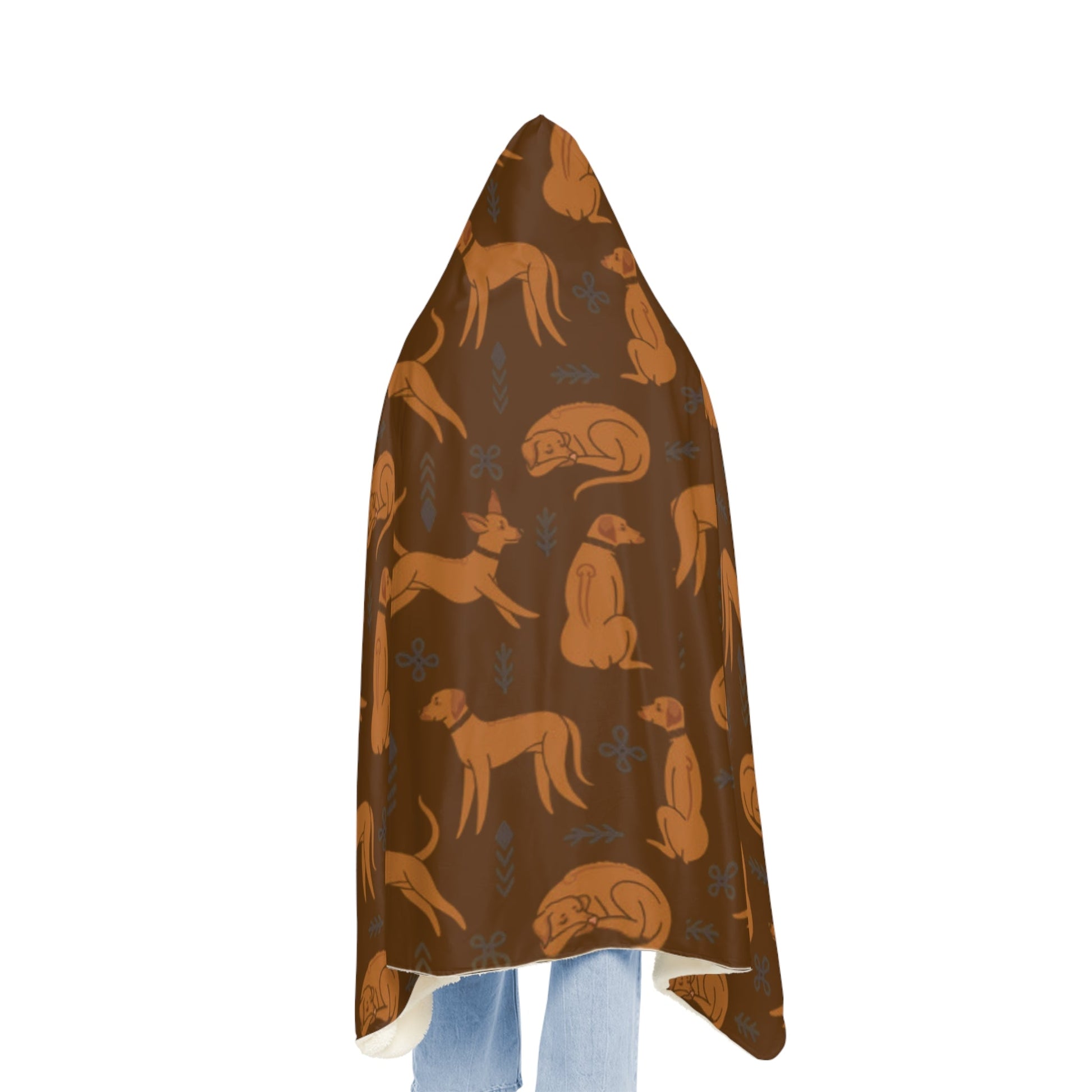 Hooded Blanket - Multiple Dogs Design [Brown] - Hobbster