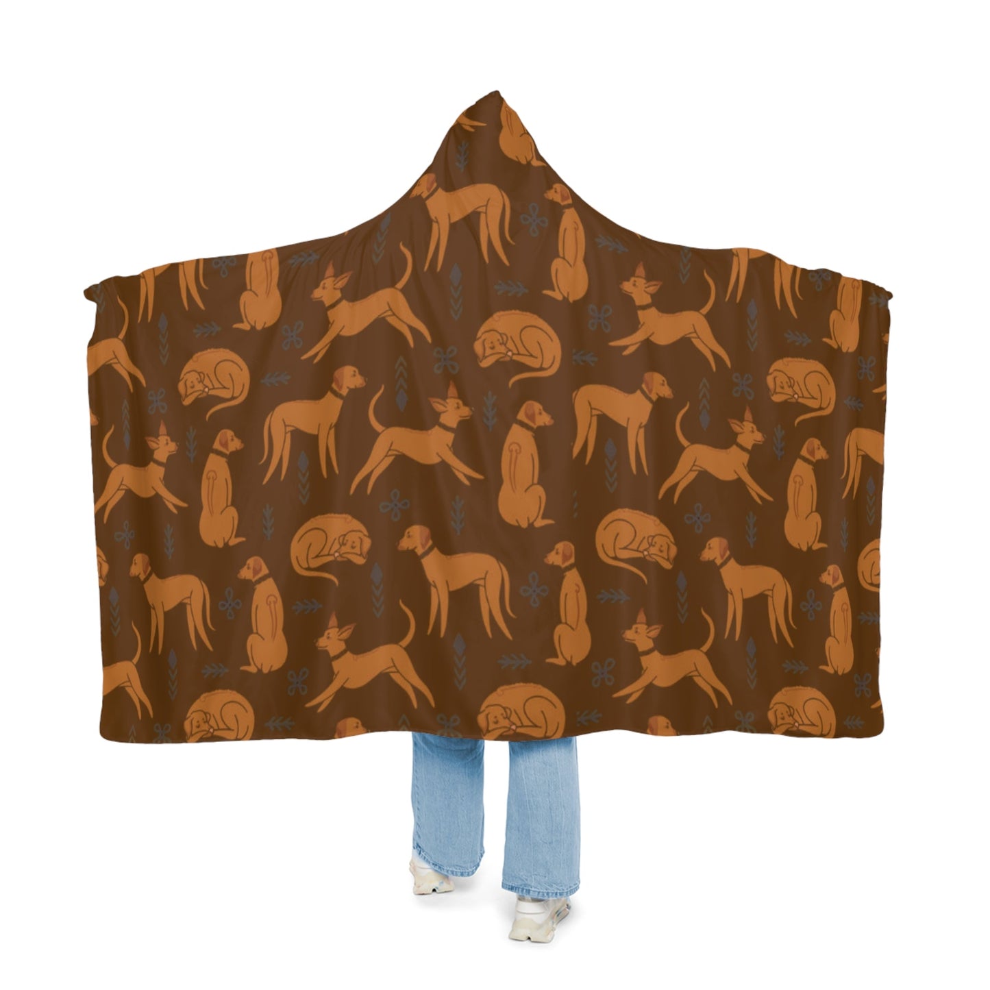 Hooded Blanket - Multiple Dogs Design [Brown] - Hobbster