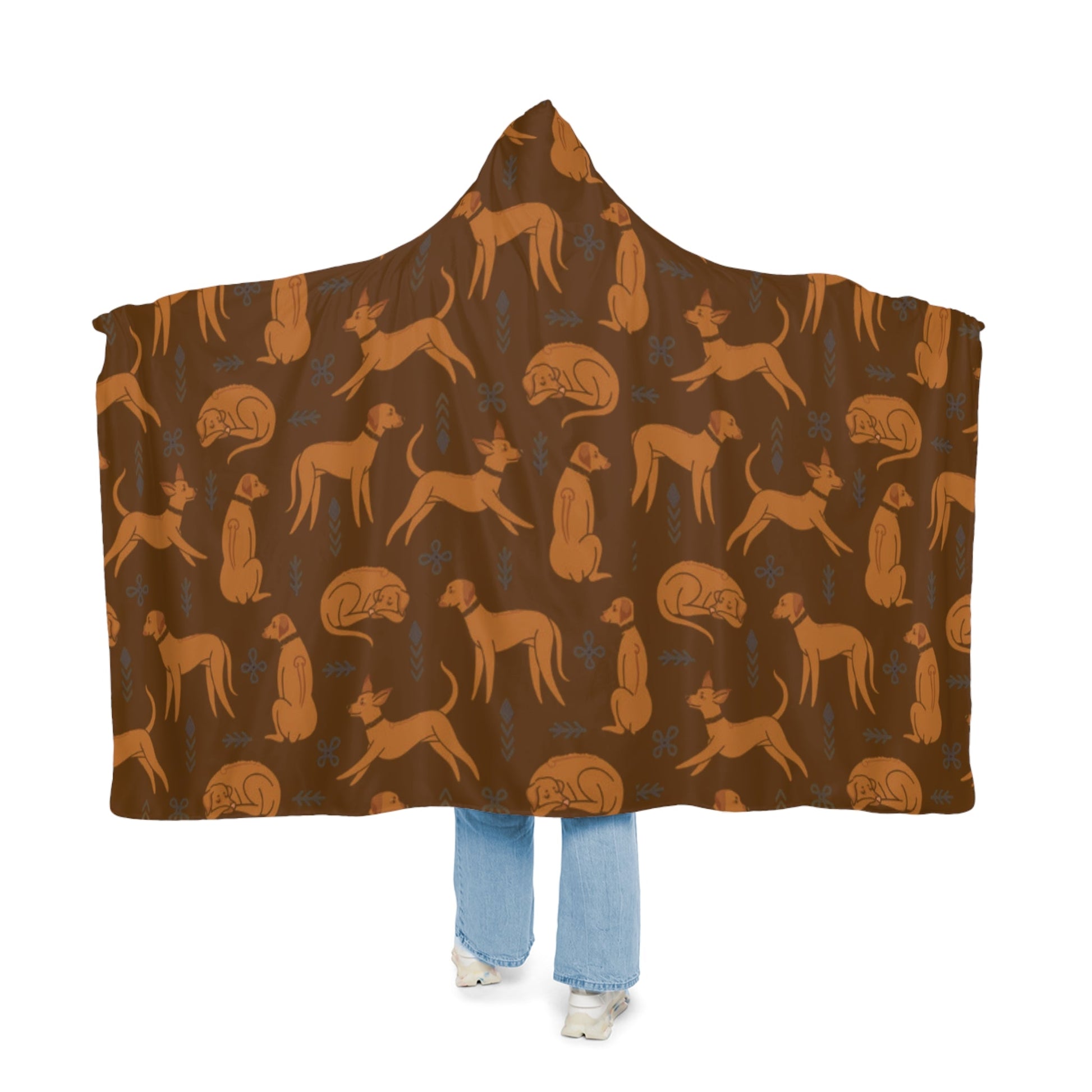 Hooded Blanket - Multiple Dogs Design [Brown] - Hobbster