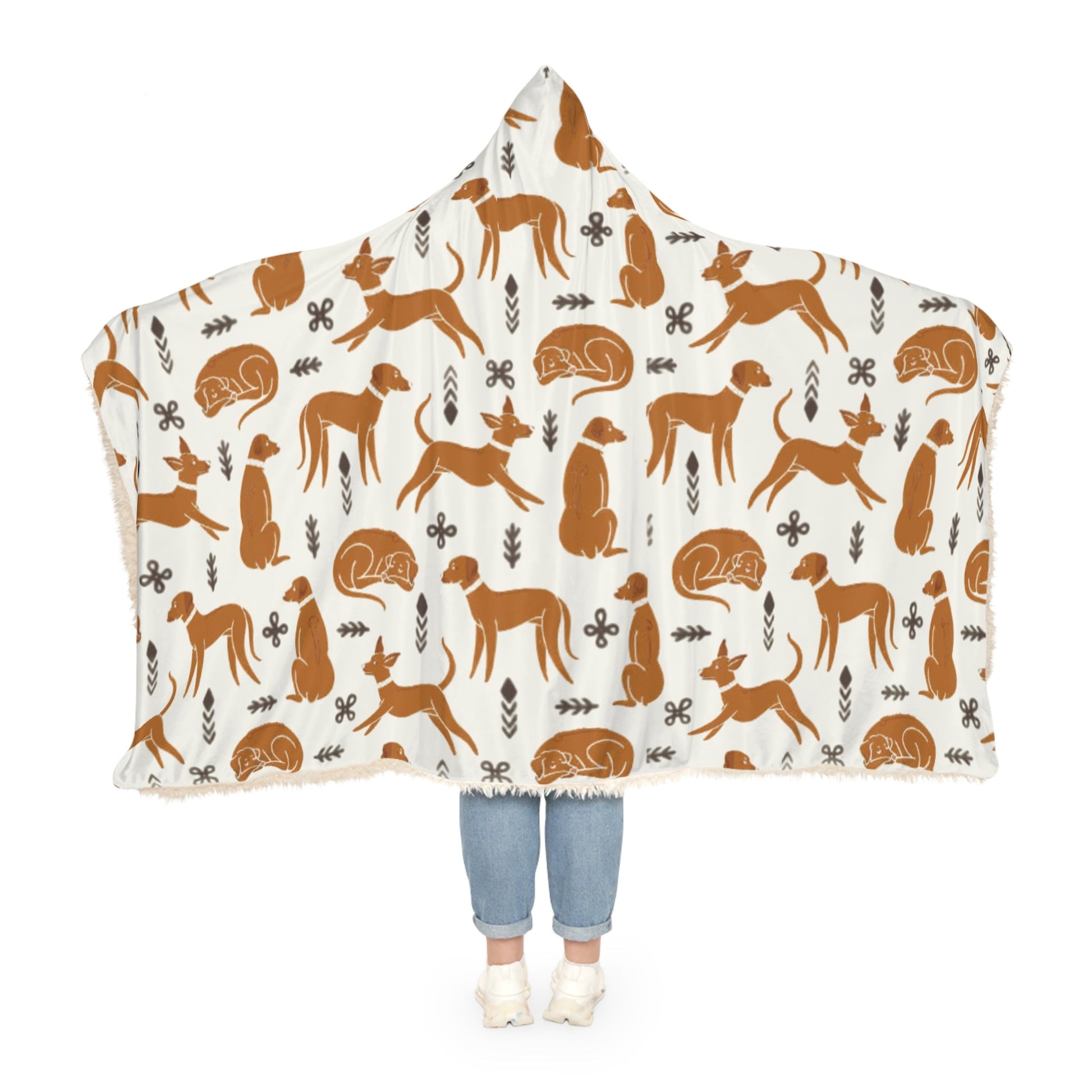 Hooded Blanket - Multiple Dogs Design [White] - Hobbster