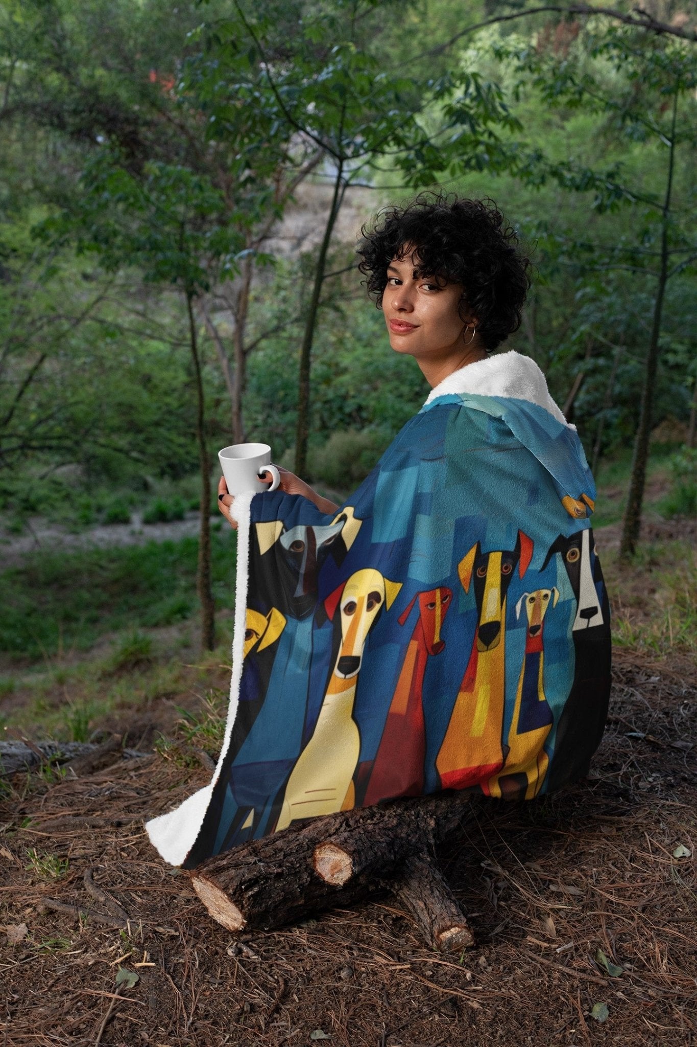 Hooded Sherpa Blanket featuring a Abstract Style Dog Design - Hobbster