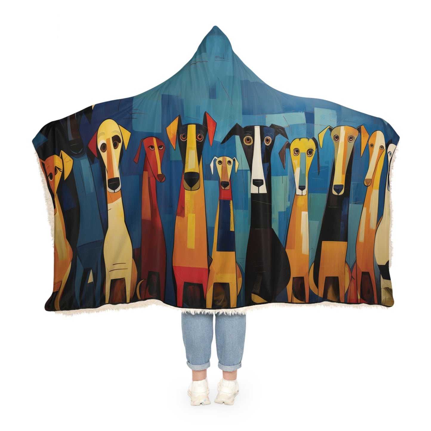Hooded Sherpa Blanket featuring a Herman Brood Style Dog Design - Hobbster