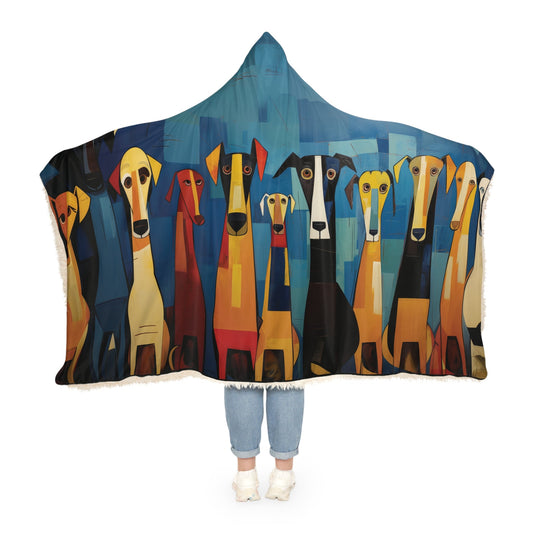Hooded Sherpa Blanket featuring a Herman Brood Style Dog Design - Hobbster