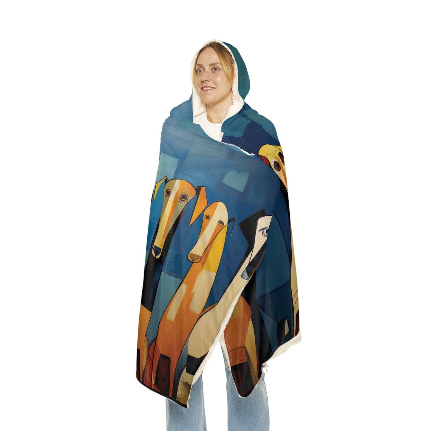 Hooded Sherpa Blanket featuring a Herman Brood Style Dog Design - Hobbster