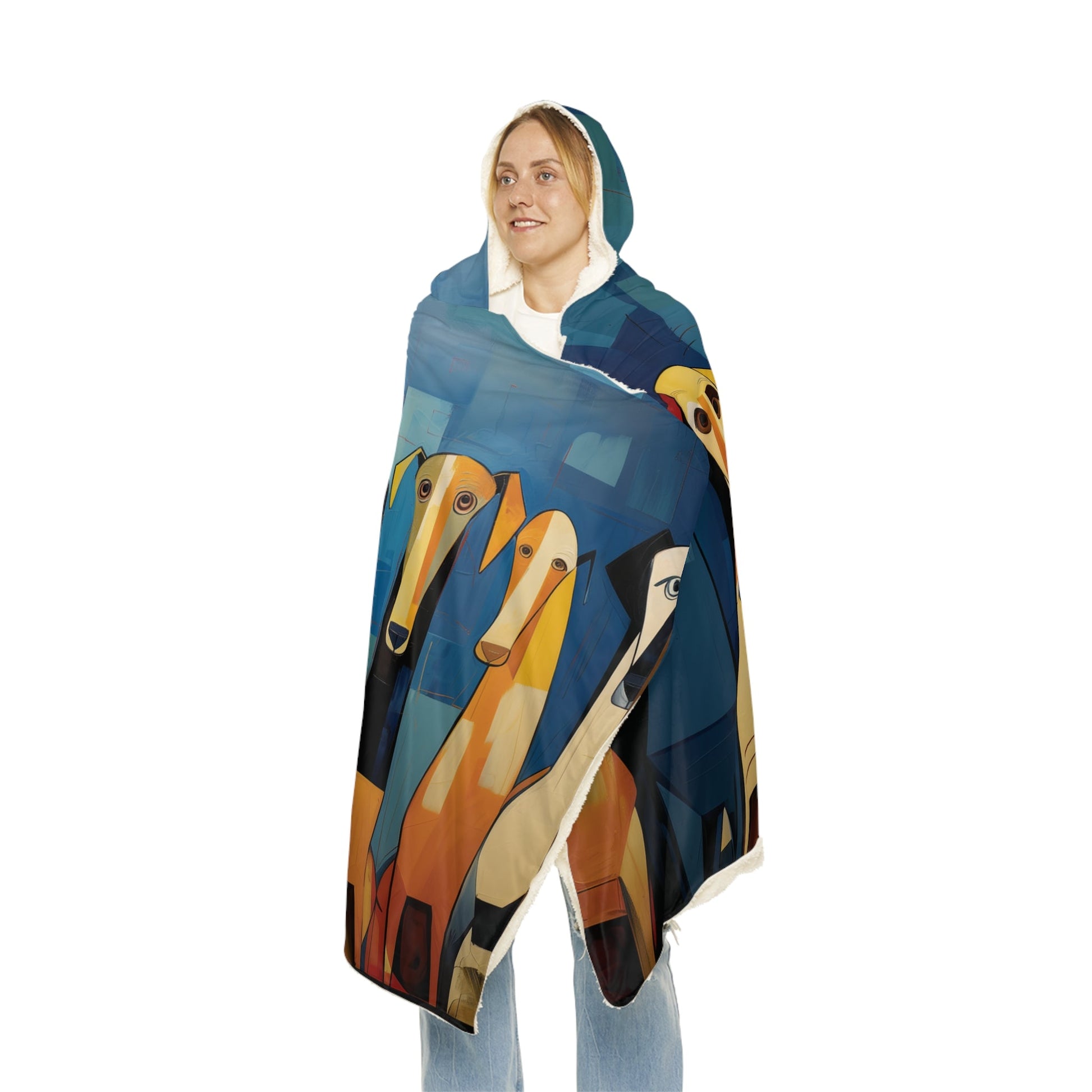 Hooded Sherpa Blanket featuring a Herman Brood Style Dog Design - Hobbster