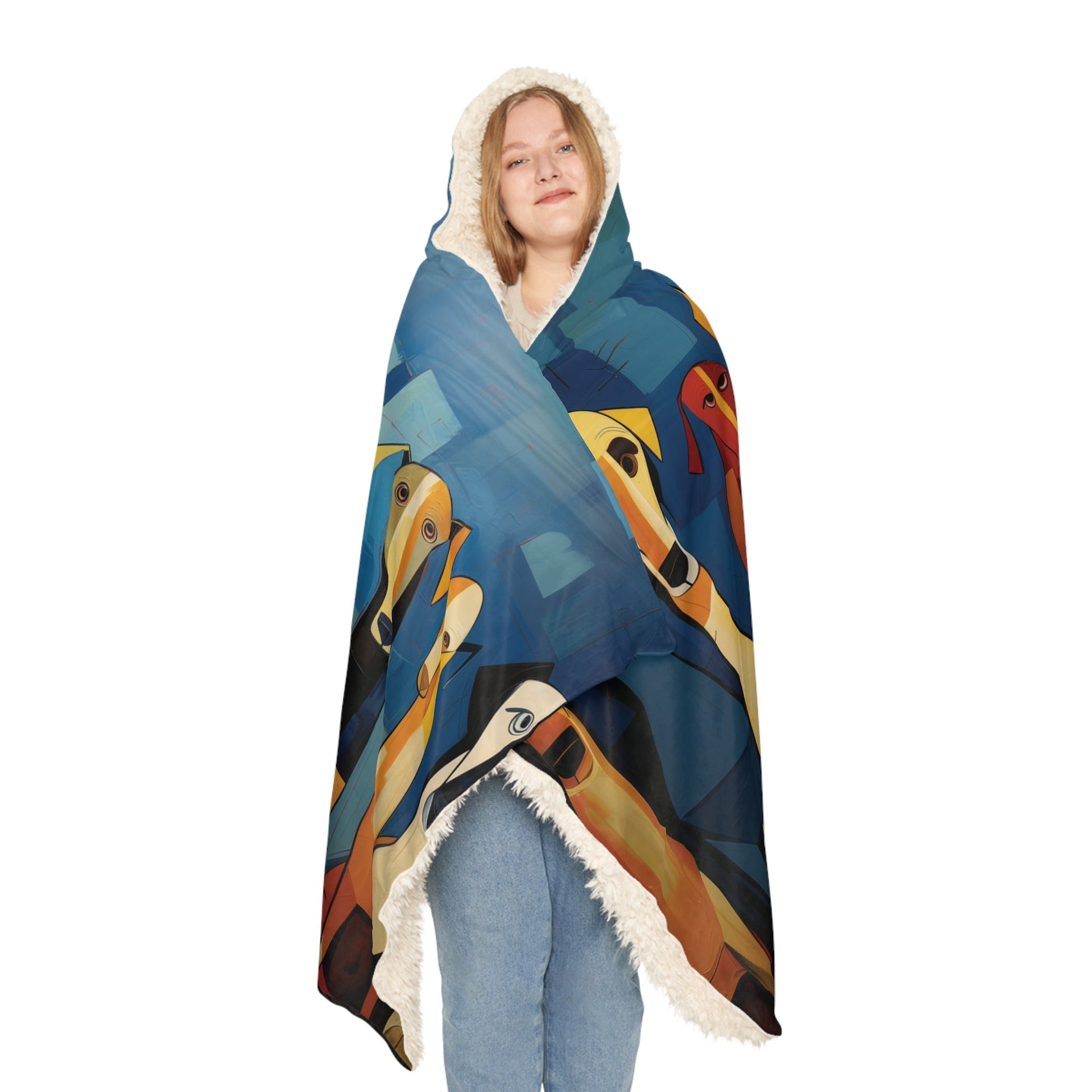 Hooded Sherpa Blanket featuring a Herman Brood Style Dog Design - Hobbster