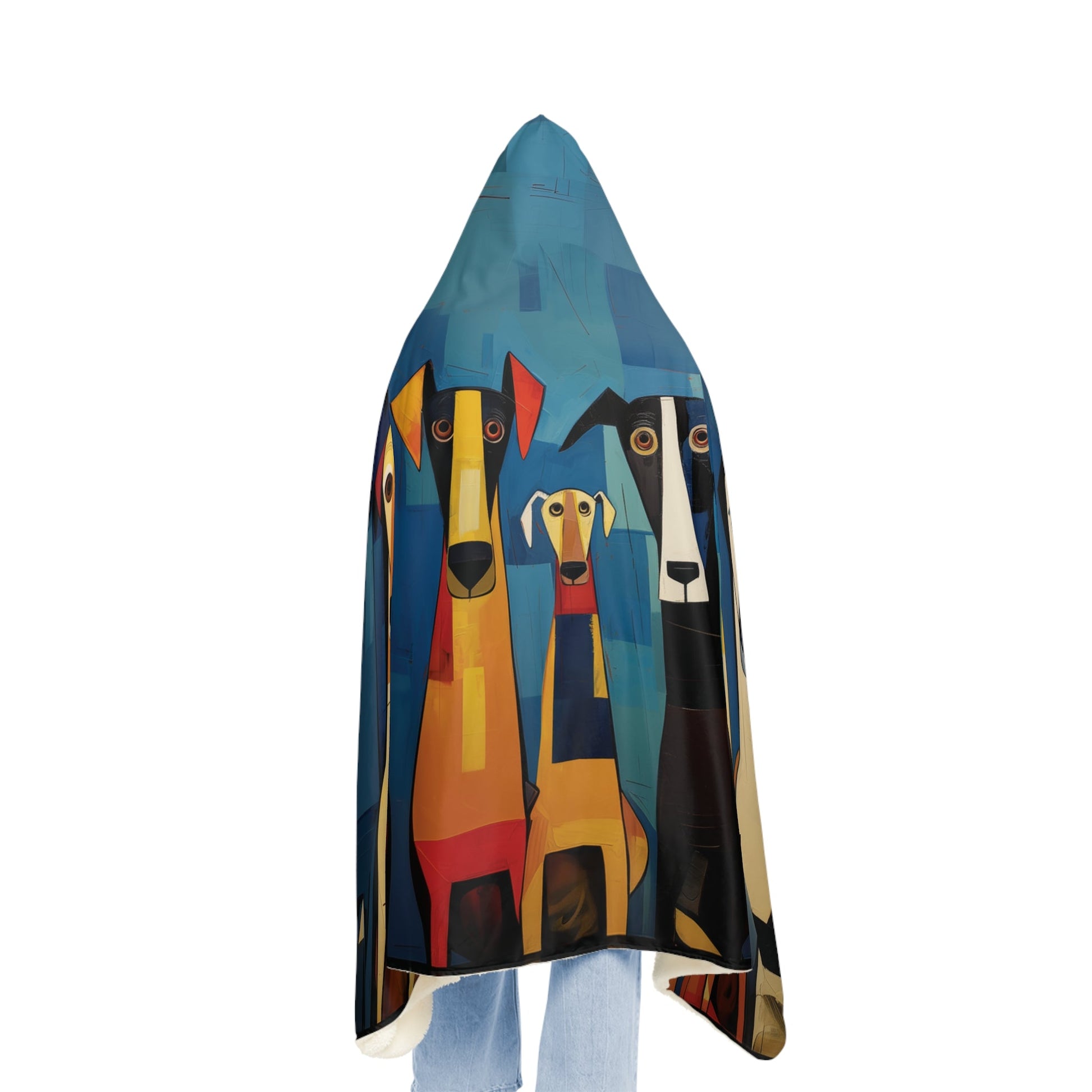 Hooded Sherpa Blanket featuring a Herman Brood Style Dog Design - Hobbster