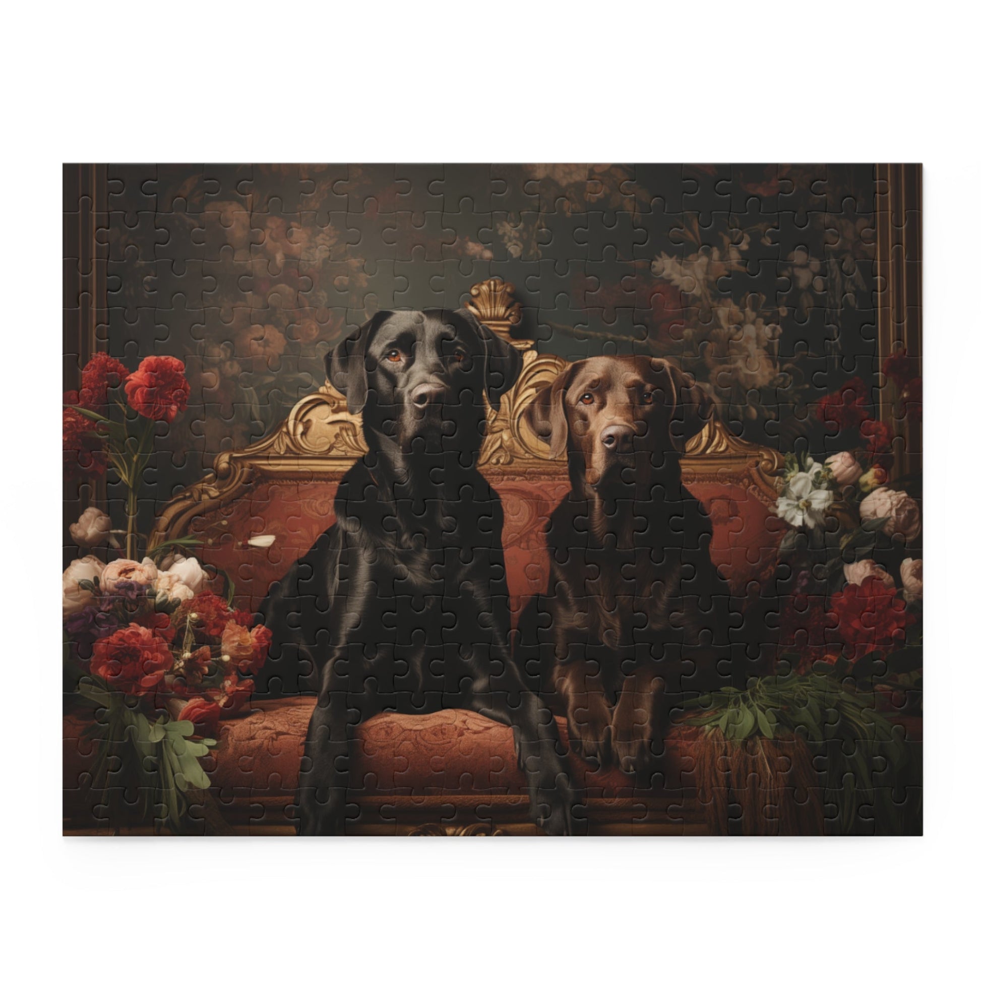 Labrador Art Deco Flower Design Jigsaw Puzzle (252 or 500-Piece) - Hobbster