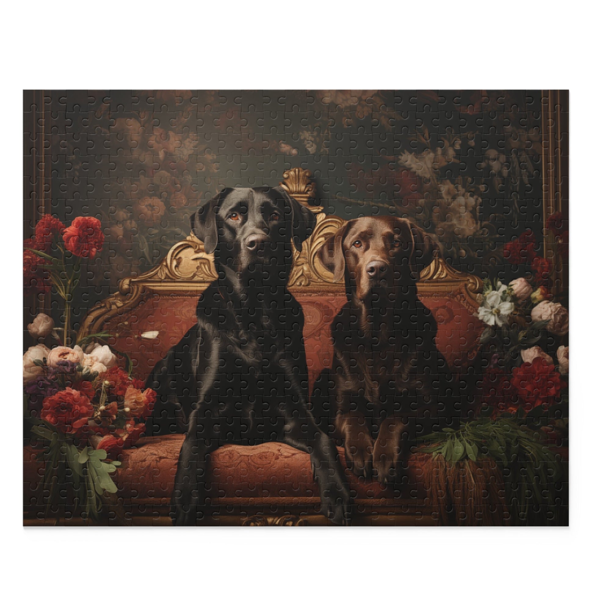 Labrador Art Deco Flower Design Jigsaw Puzzle (252 or 500-Piece) - Hobbster