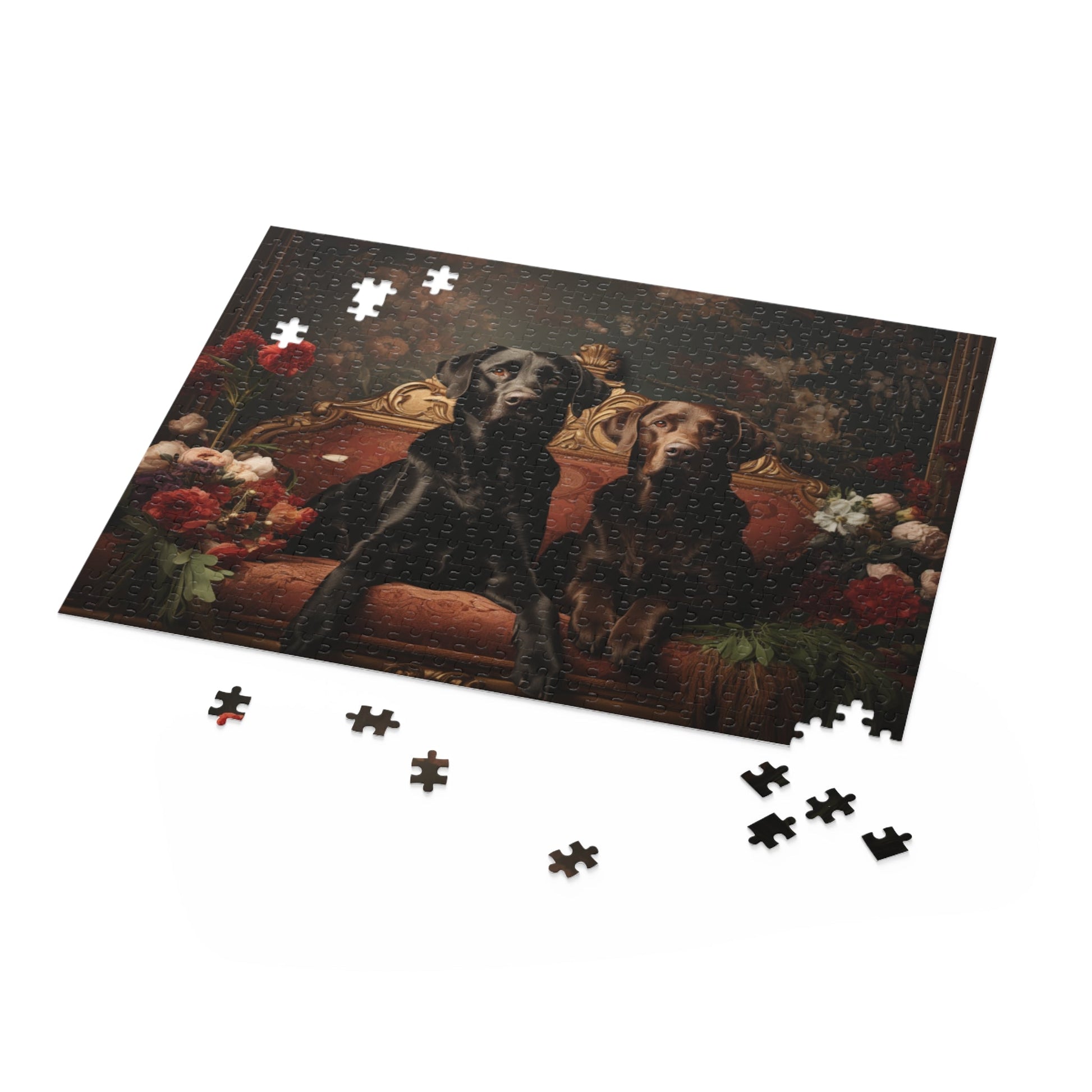 Labrador Art Deco Flower Design Jigsaw Puzzle (252 or 500-Piece) - Hobbster