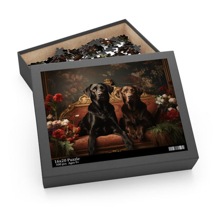 Labrador Art Deco Flower Design Jigsaw Puzzle (252 or 500-Piece) - Hobbster