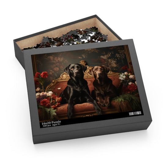 Labrador Art Deco Flower Design Jigsaw Puzzle (252 or 500-Piece) - Hobbster