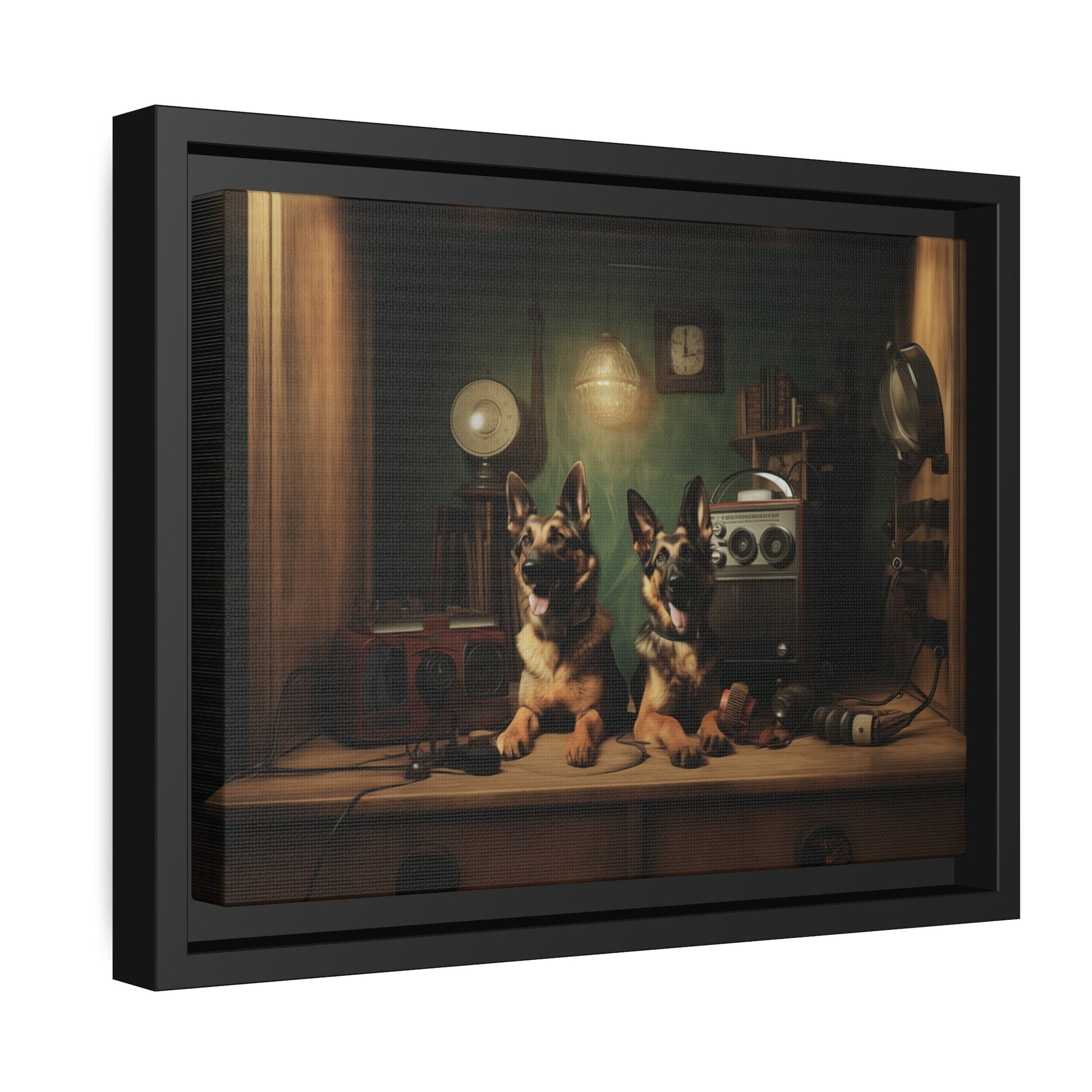 Matte Black Canvas Picture Frame featuring a vintage German Shepherd design - Hobbster