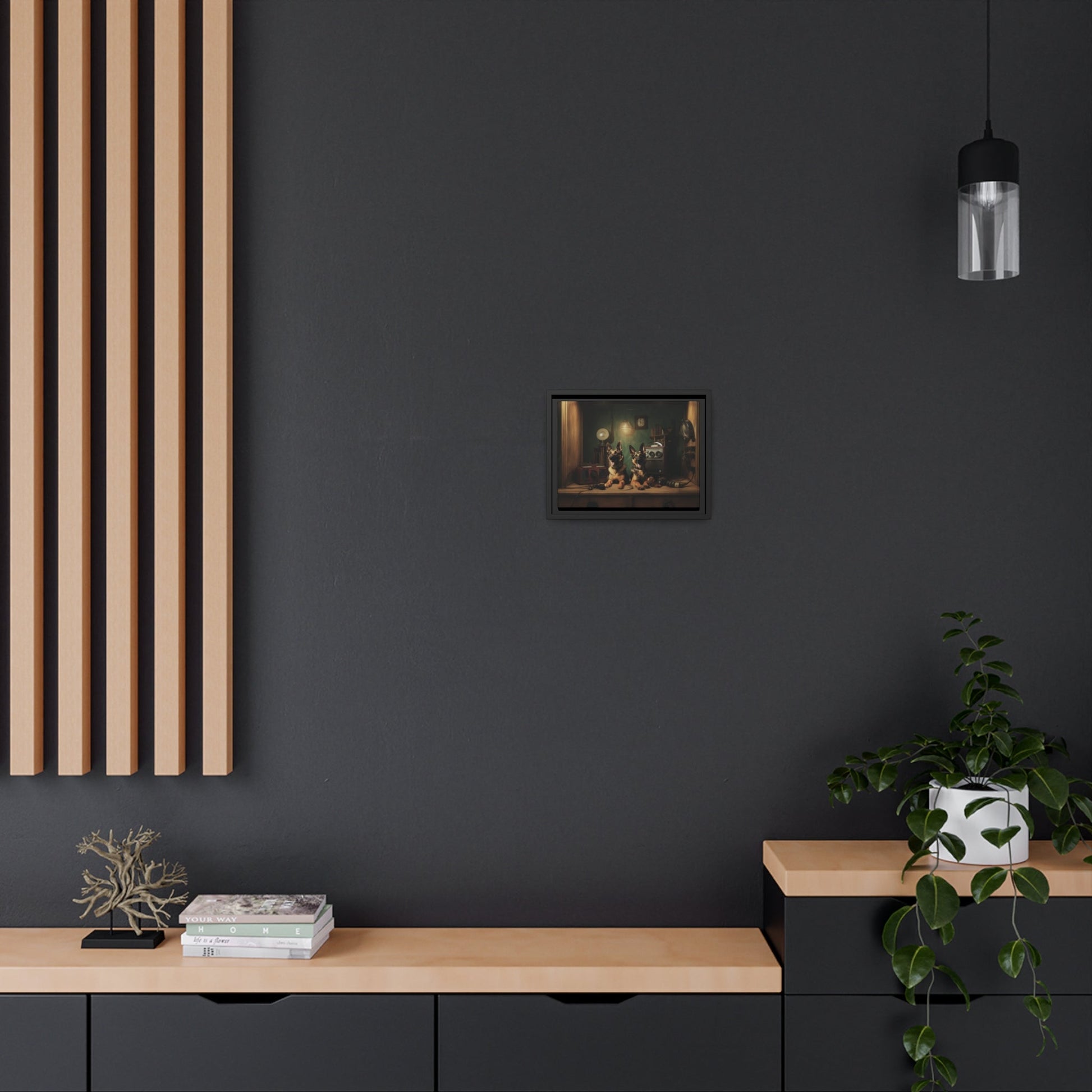 Matte Black Canvas Picture Frame featuring a vintage German Shepherd design - Hobbster