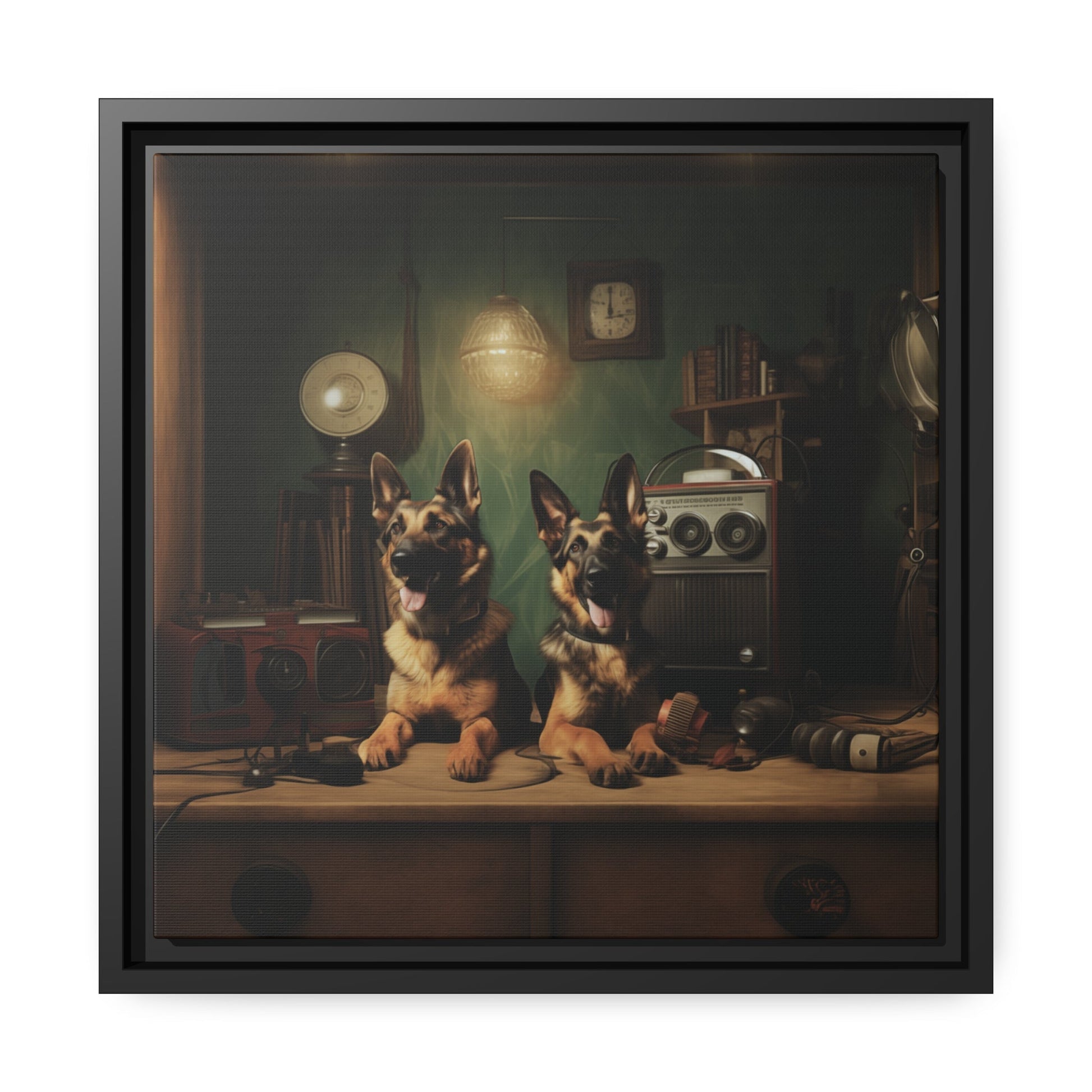 Matte Black Canvas Picture Frame featuring a vintage German Shepherd design - Hobbster