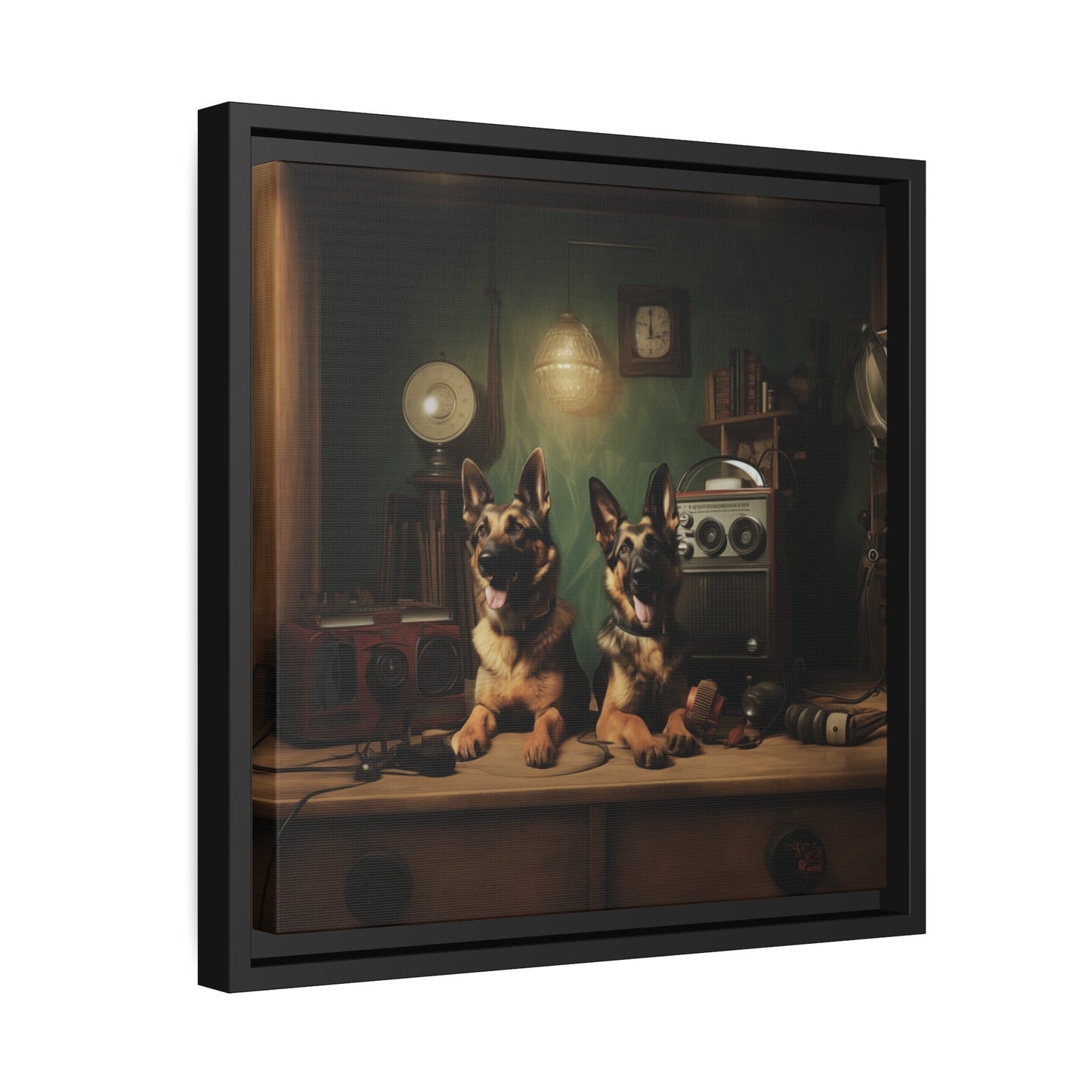 Matte Black Canvas Picture Frame featuring a vintage German Shepherd design - Hobbster