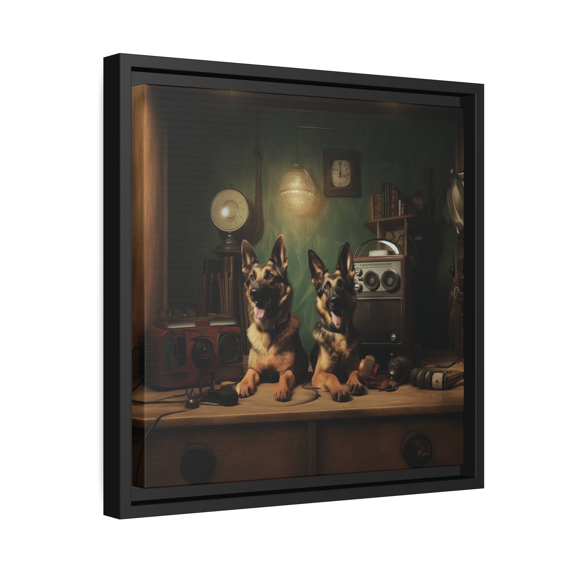 Matte Black Canvas Picture Frame featuring a vintage German Shepherd design - Hobbster