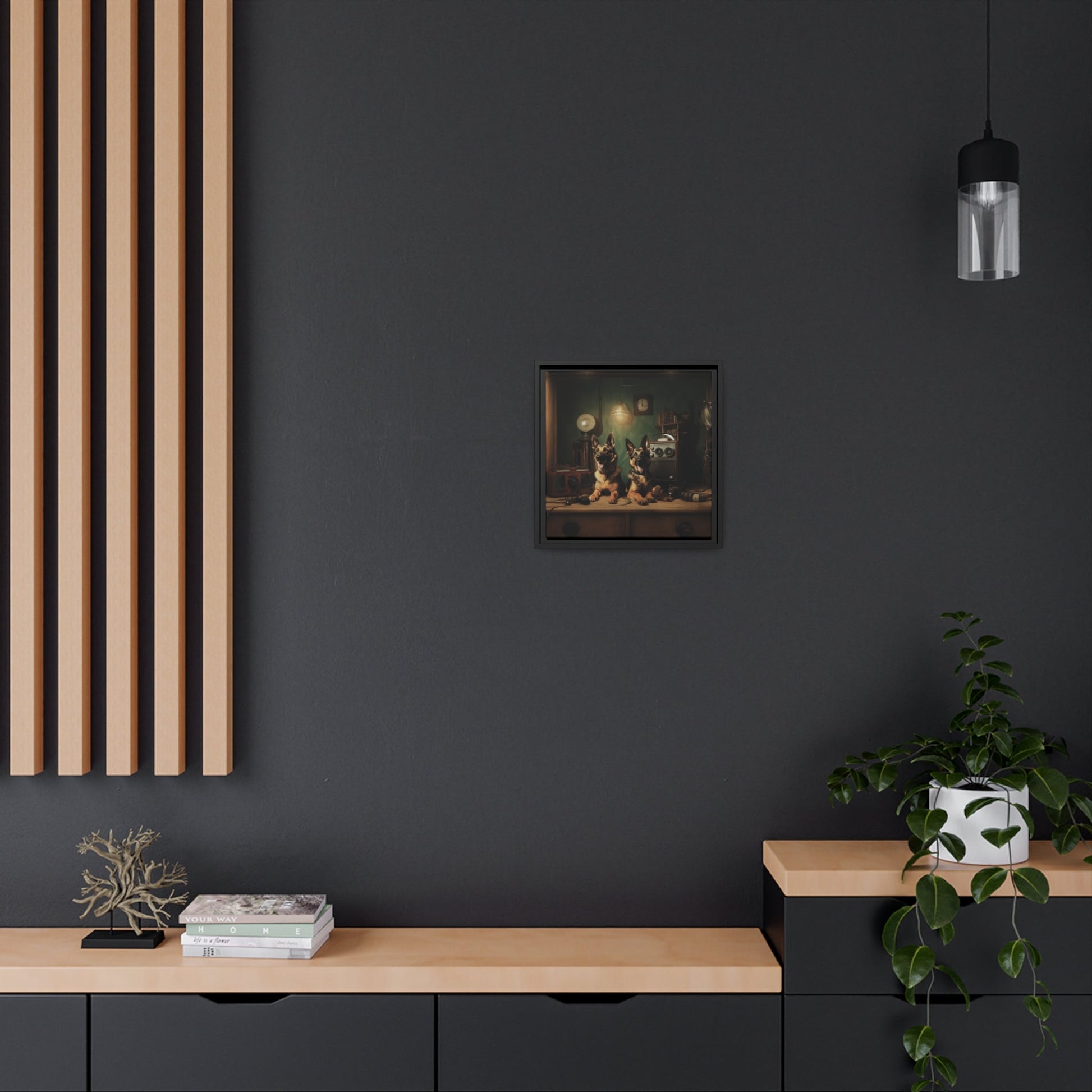Matte Black Canvas Picture Frame featuring a vintage German Shepherd design - Hobbster