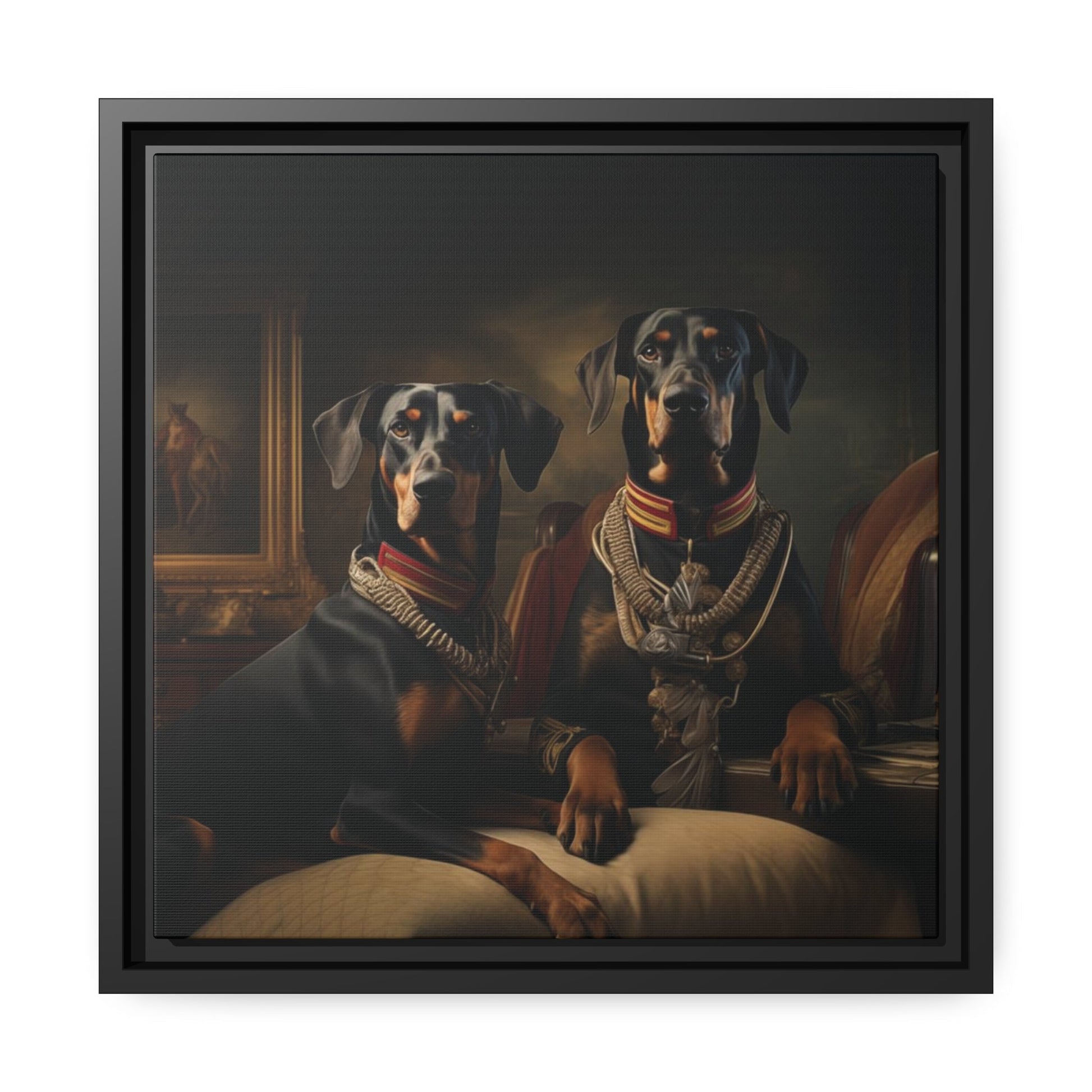 Matte Black Canvas Picture Frame Featuring Art Deco Doberman - Hobbster