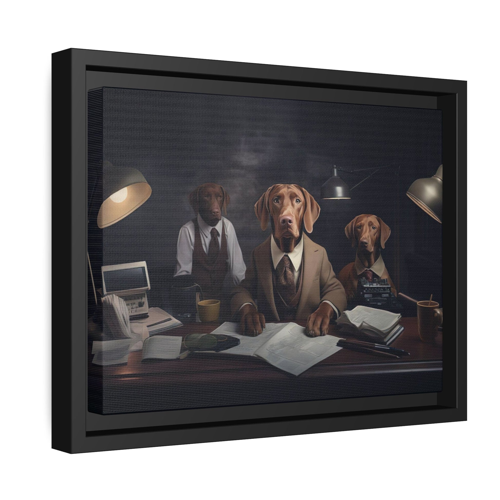 Matte Black Canvas Picture Frame of Hungarian Vizsla Dogs at Work - Hobbster
