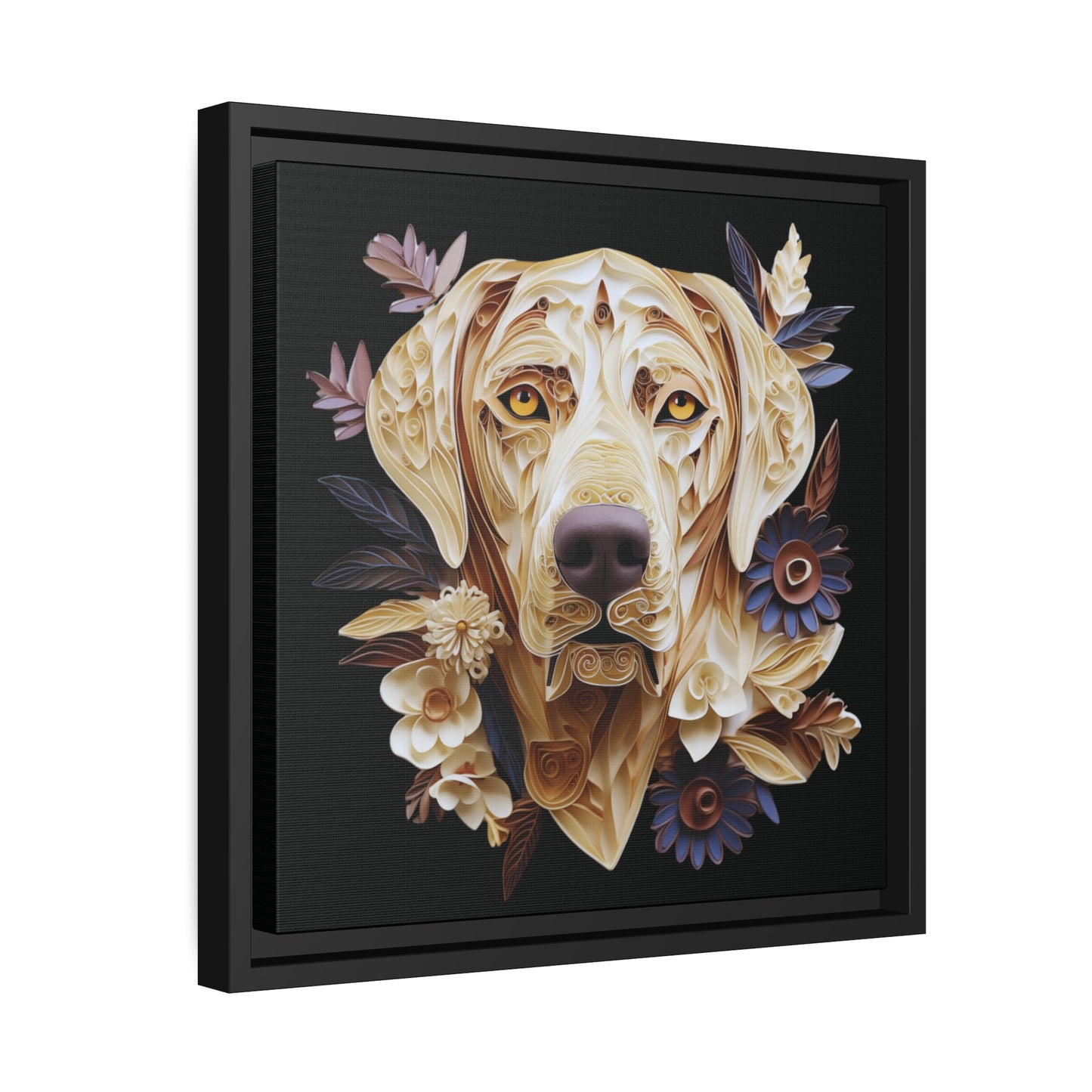 Matte Black Canvas Picture Frame of Quilled Labrador Design - Hobbster