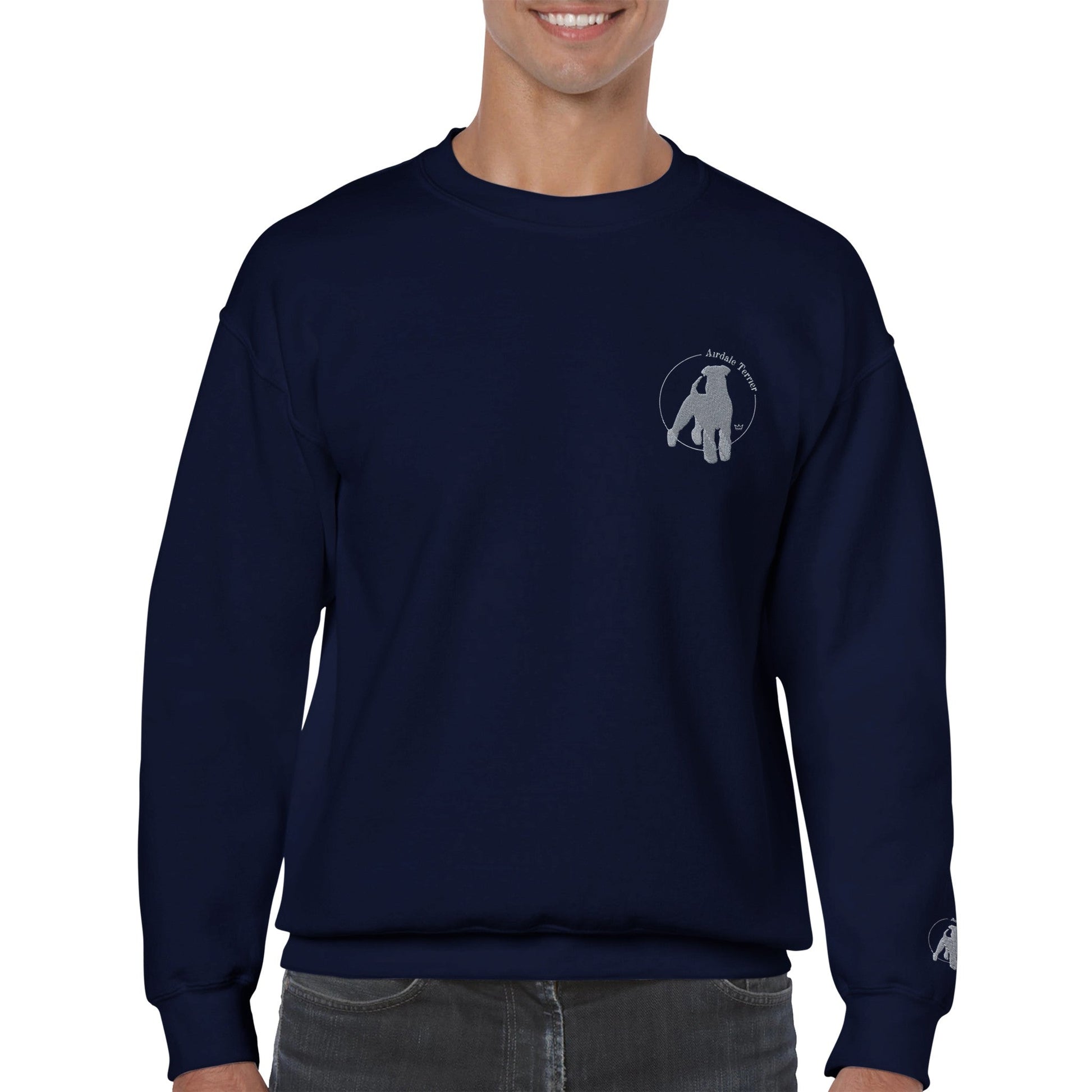 Men's Classic Crewneck Sweatshirt with Embroidered Airedale Terrier Logo - Hobbster