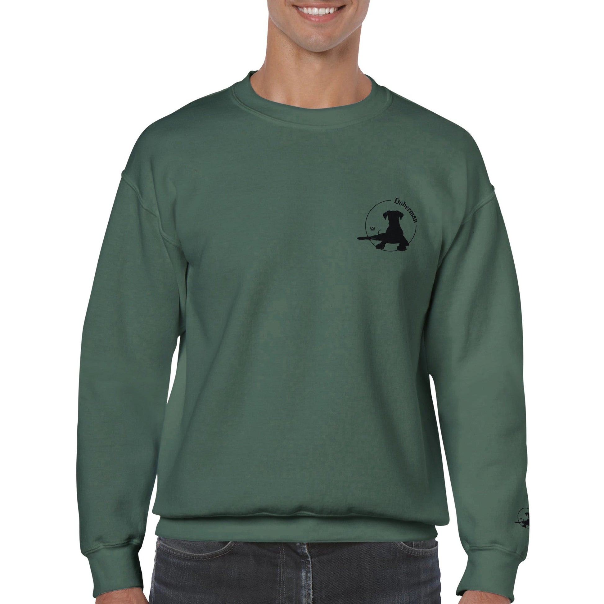 Men's Classic Crewneck Sweatshirt with Embroidered Doberman Logo - Hobbster