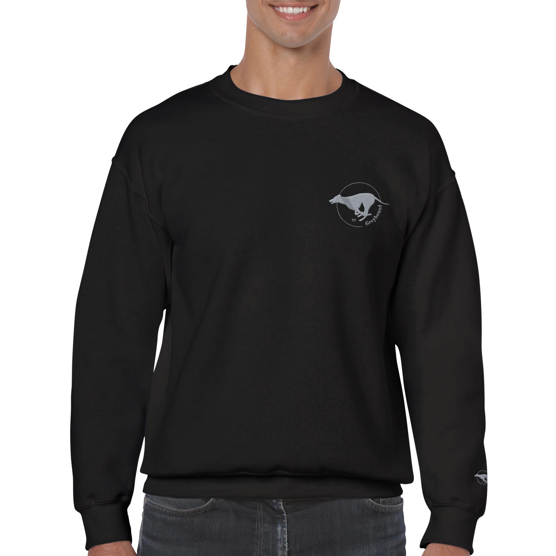 Men's Classic Crewneck Sweatshirt with Embroidered Greyhound Logo - Hobbster