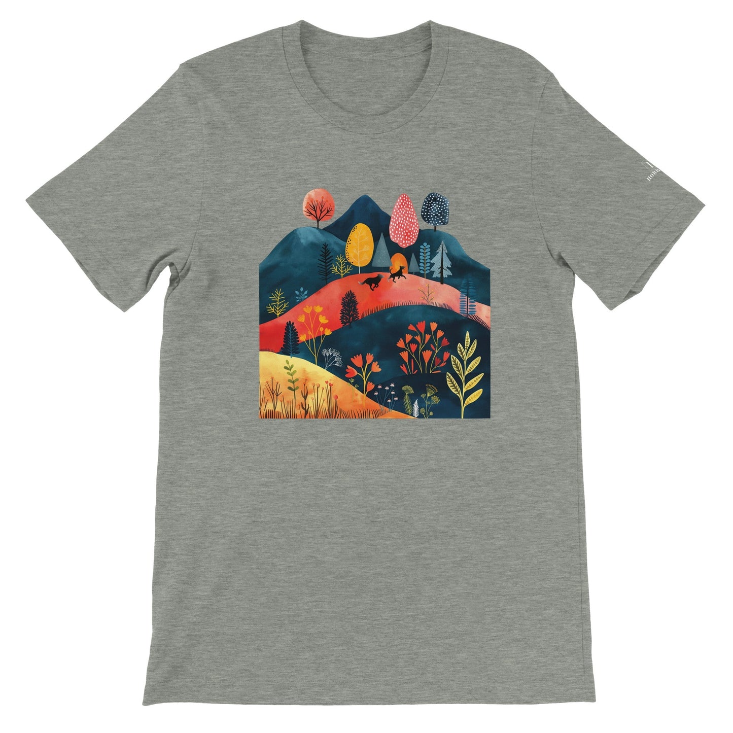 Men's Crewneck T-shirt featuring Cottage Core Style Dogs Running Free Design - Hobbster