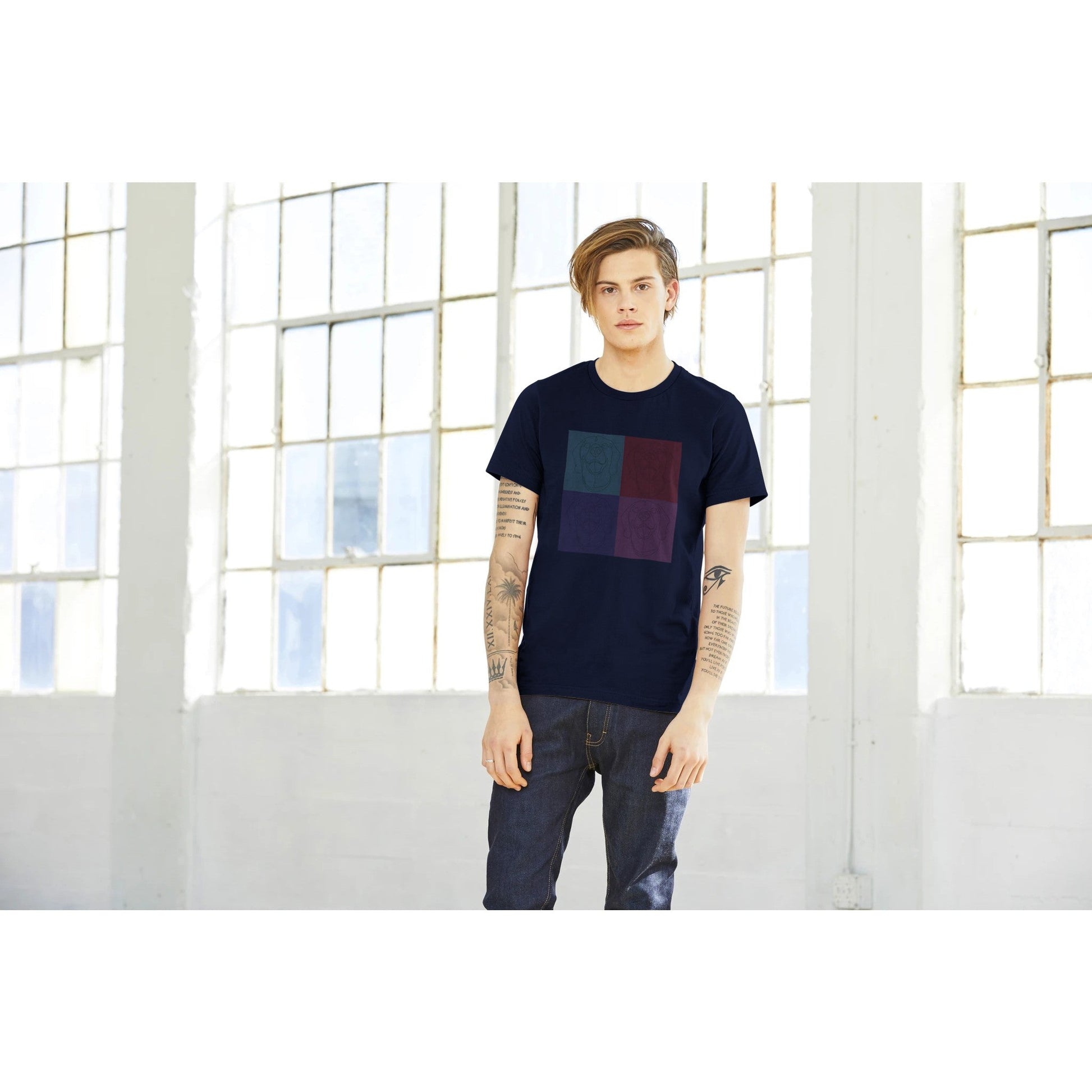 Men's Crewneck T-shirt with Rhodesian Ridgeback tile effect design - Hobbster