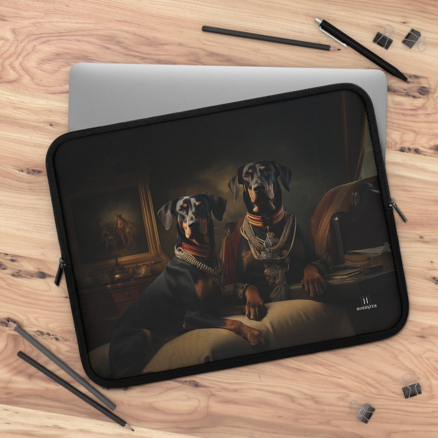 Neoprene Laptop Sleeve featuring Art Deco Dobermans Design - Hobbster