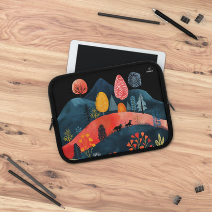 Neoprene Laptop Sleeve featuring Cottage Core Dogs Running Free Design - Hobbster