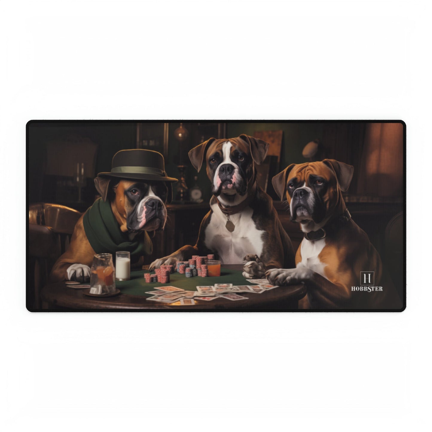 Non-slip Desk Mat with rubber backing featuring vintage Boxer dog design - Hobbster