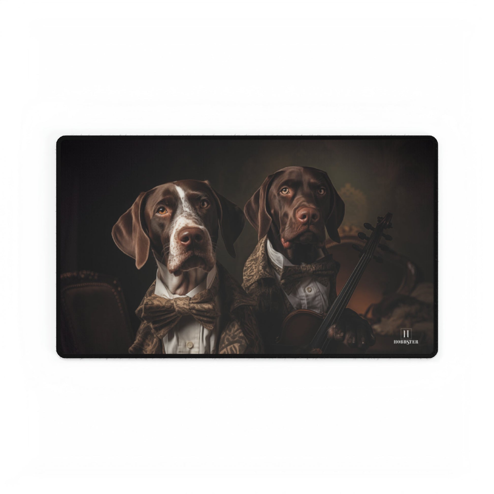 Non-slip Desk Mat with rubber backing featuring vintage German Short Hair Pointer design - Hobbster