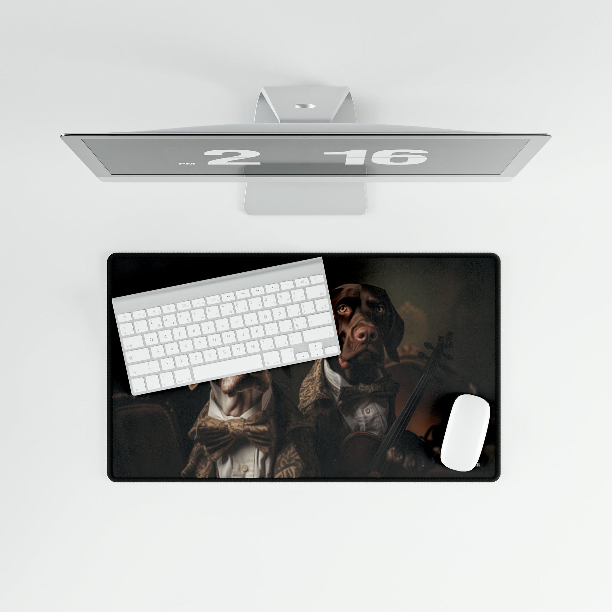 Non-slip Desk Mat with rubber backing featuring vintage German Short Hair Pointer design - Hobbster