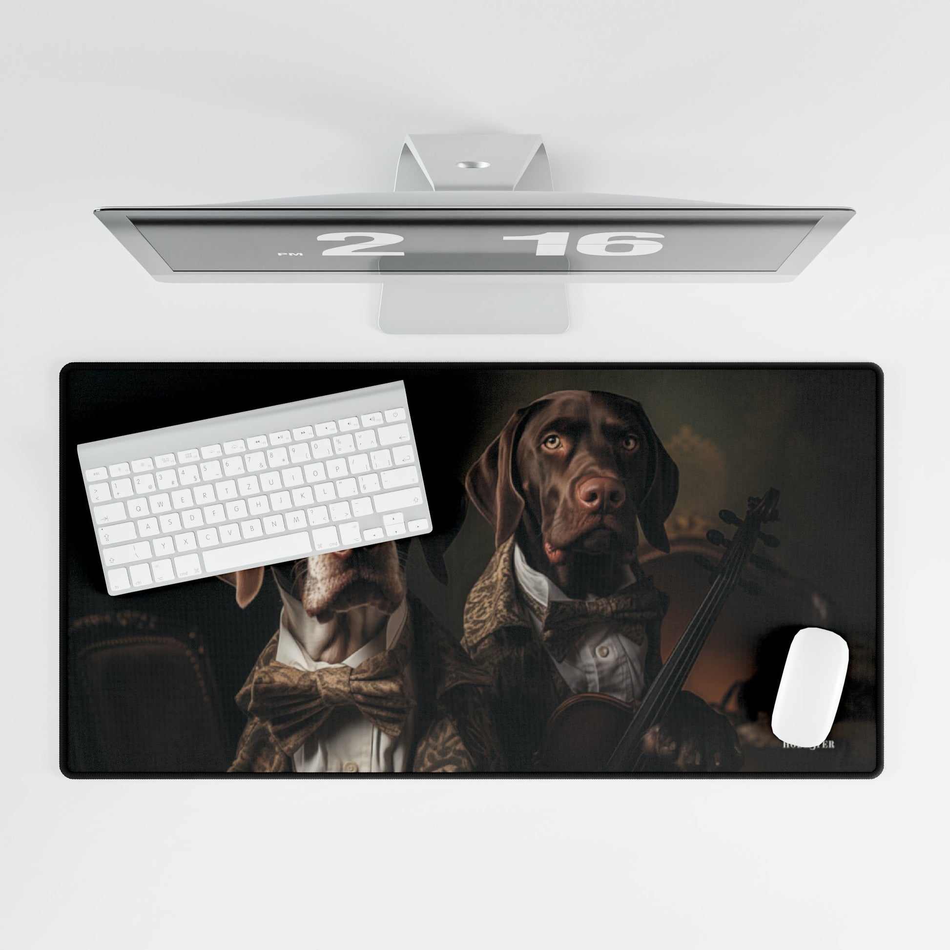 Non-slip Desk Mat with rubber backing featuring vintage German Short Hair Pointer design - Hobbster