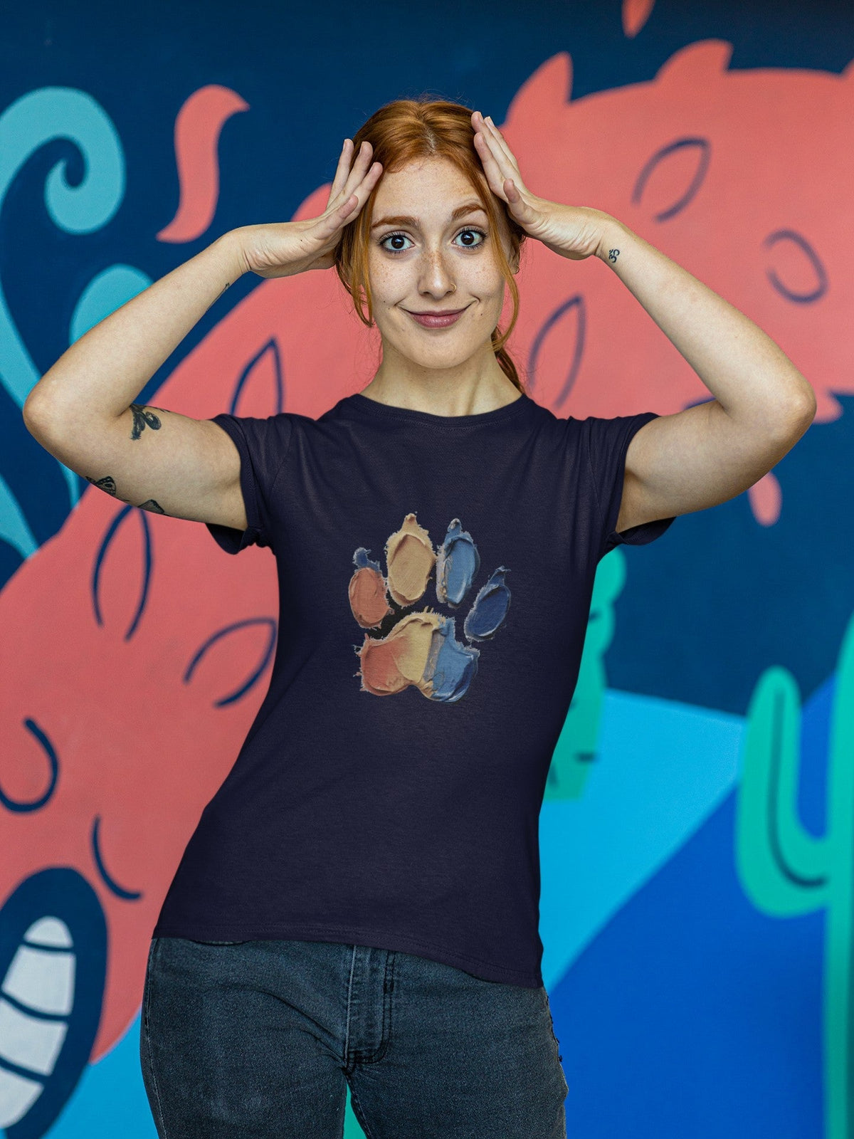 Paint Paw Print Crewneck Women's T-shirt - Hobbster