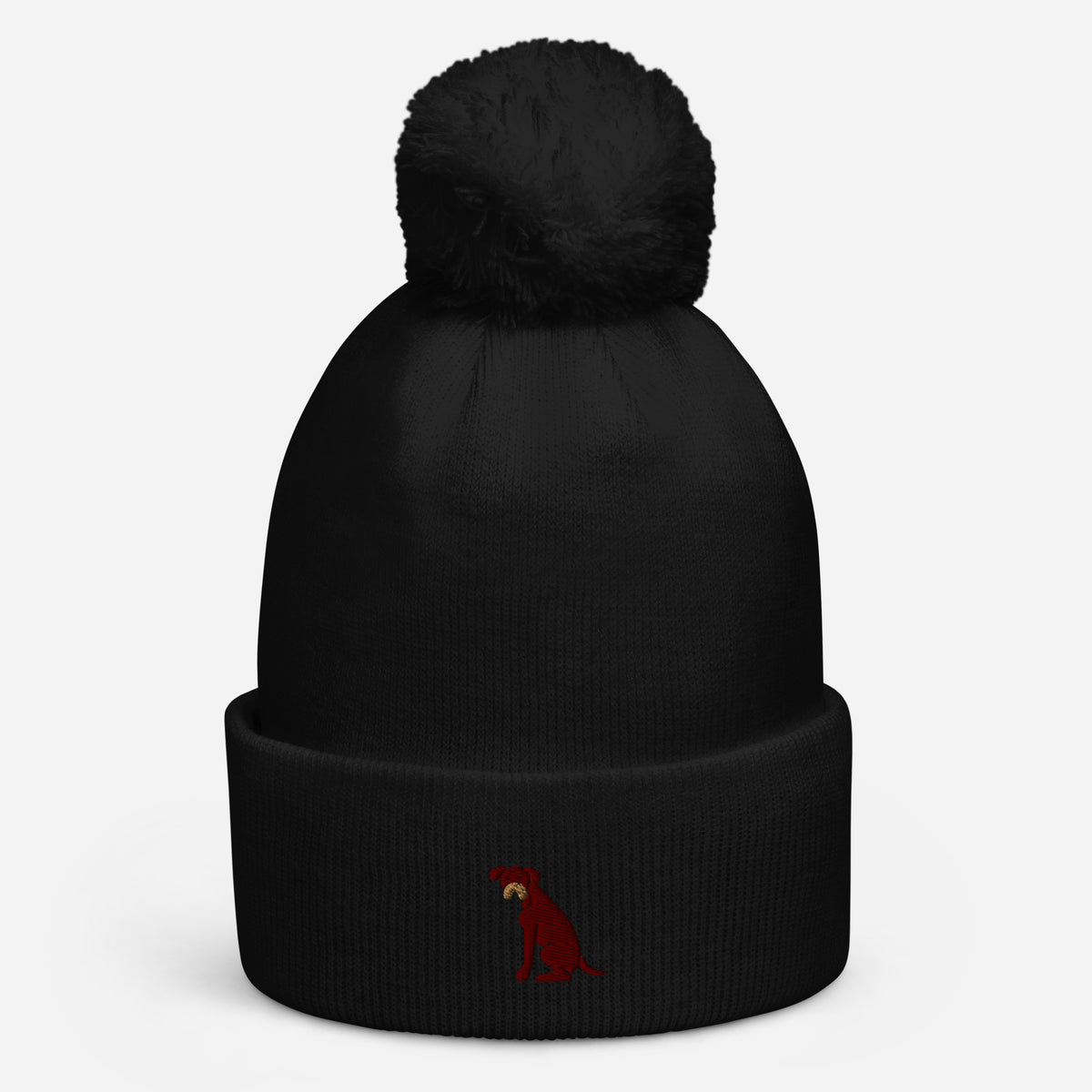 Pom Pom beanie hat featuring embroidered Boxer dog logo - Hobbster