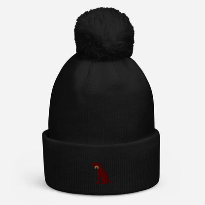 Pom Pom beanie hat featuring embroidered Boxer dog logo - Hobbster