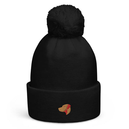 Pom Pom beanie hat featuring embroidered Rhodesian Ridgeback logo - Hobbster