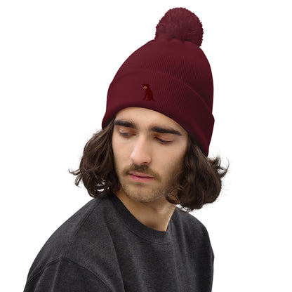 Pom Pom beanie hat featuring embroidered Boxer dog logo - Hobbster