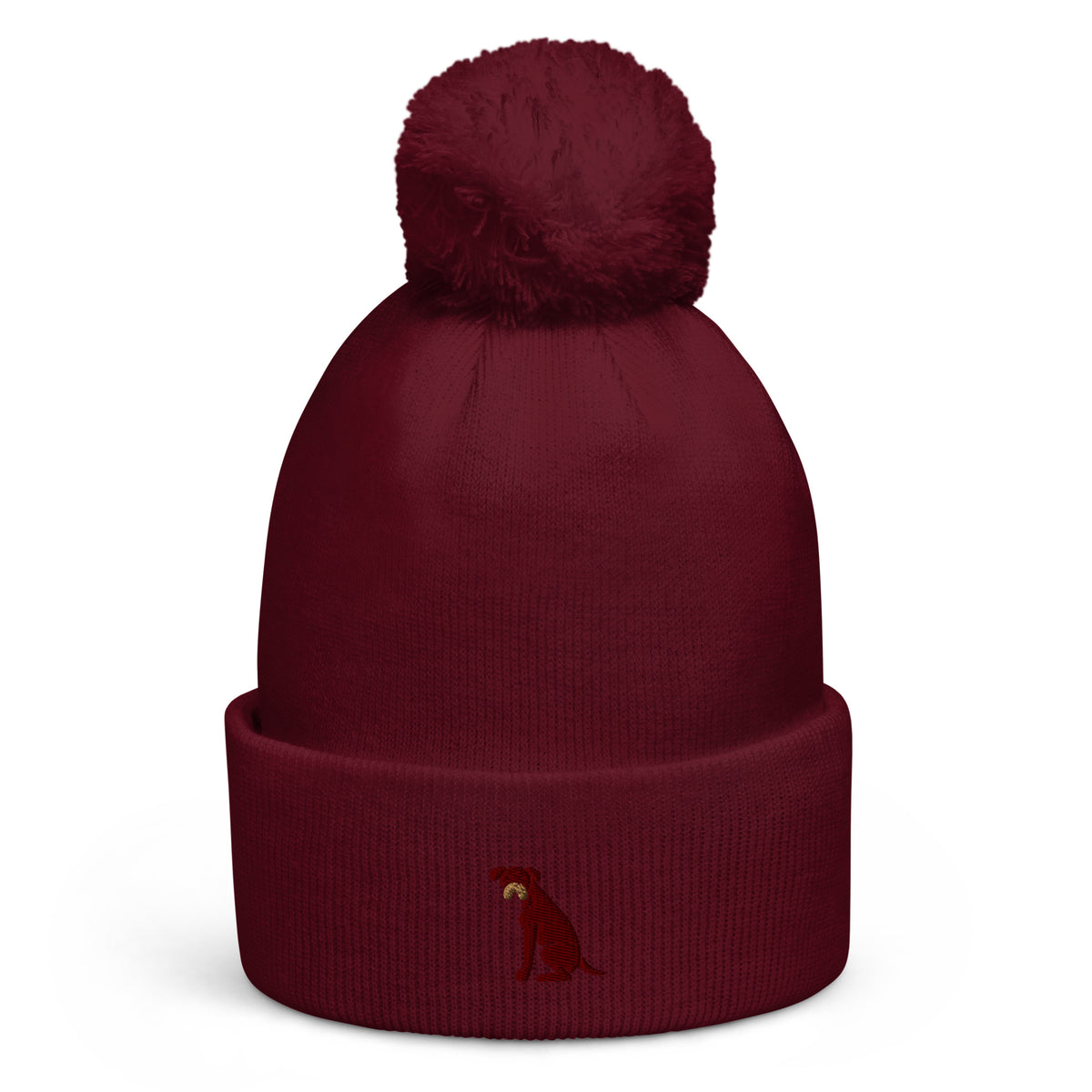 Pom Pom beanie hat featuring embroidered Boxer dog logo - Hobbster