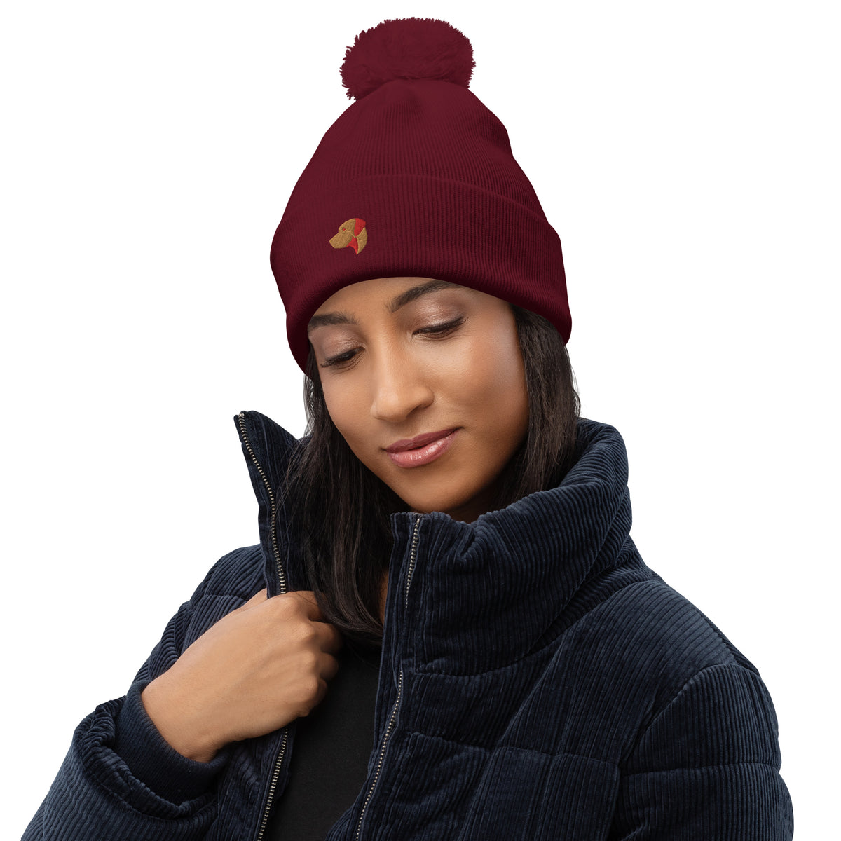 Pom Pom beanie hat featuring embroidered Rhodesian Ridgeback logo - Hobbster