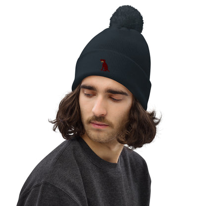 Pom Pom beanie hat featuring embroidered Boxer dog logo - Hobbster