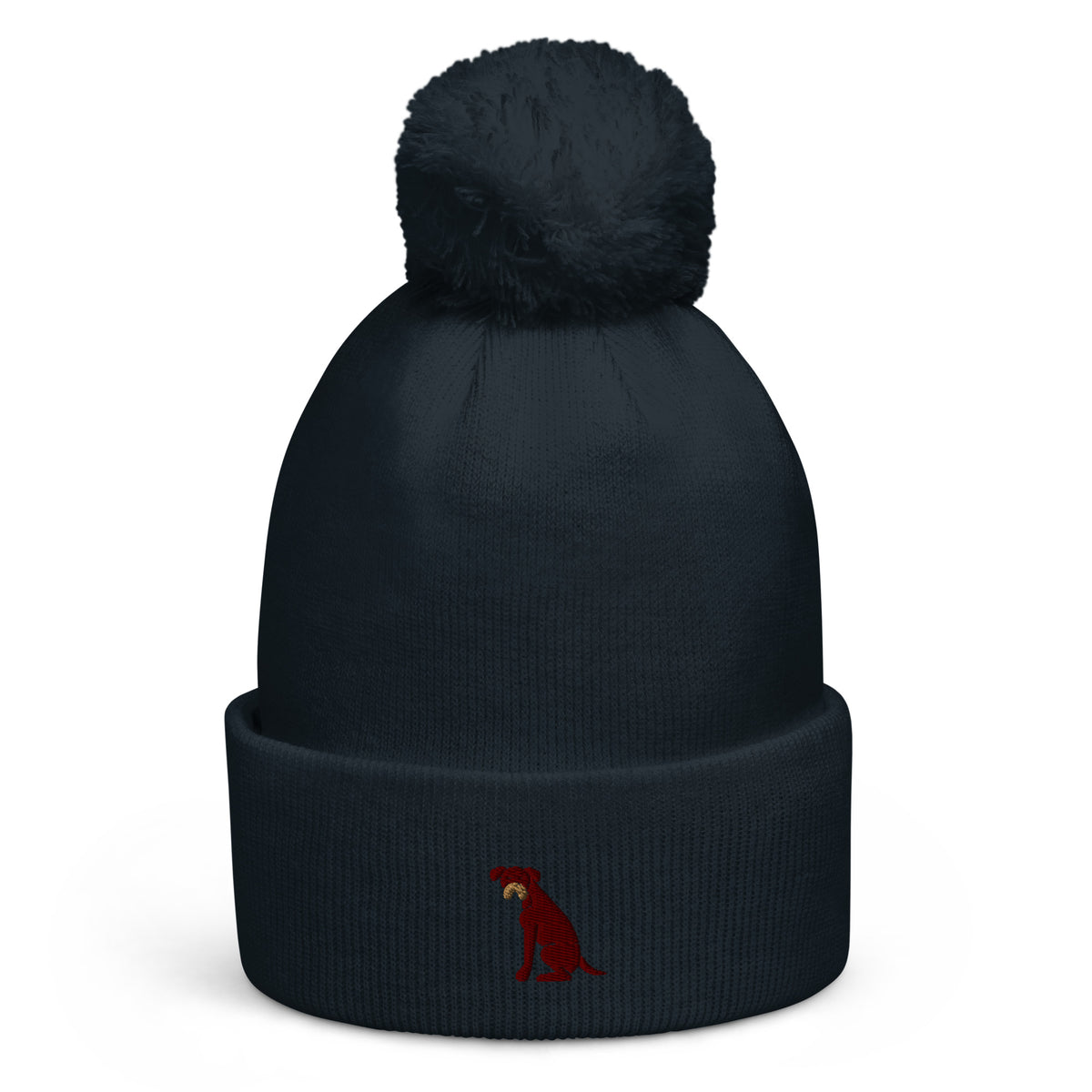 Pom Pom beanie hat featuring embroidered Boxer dog logo - Hobbster