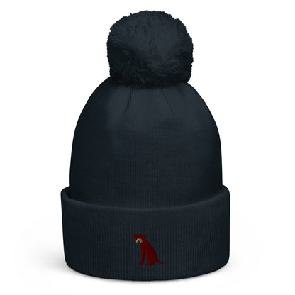 Pom Pom beanie hat featuring embroidered Boxer dog logo - Hobbster
