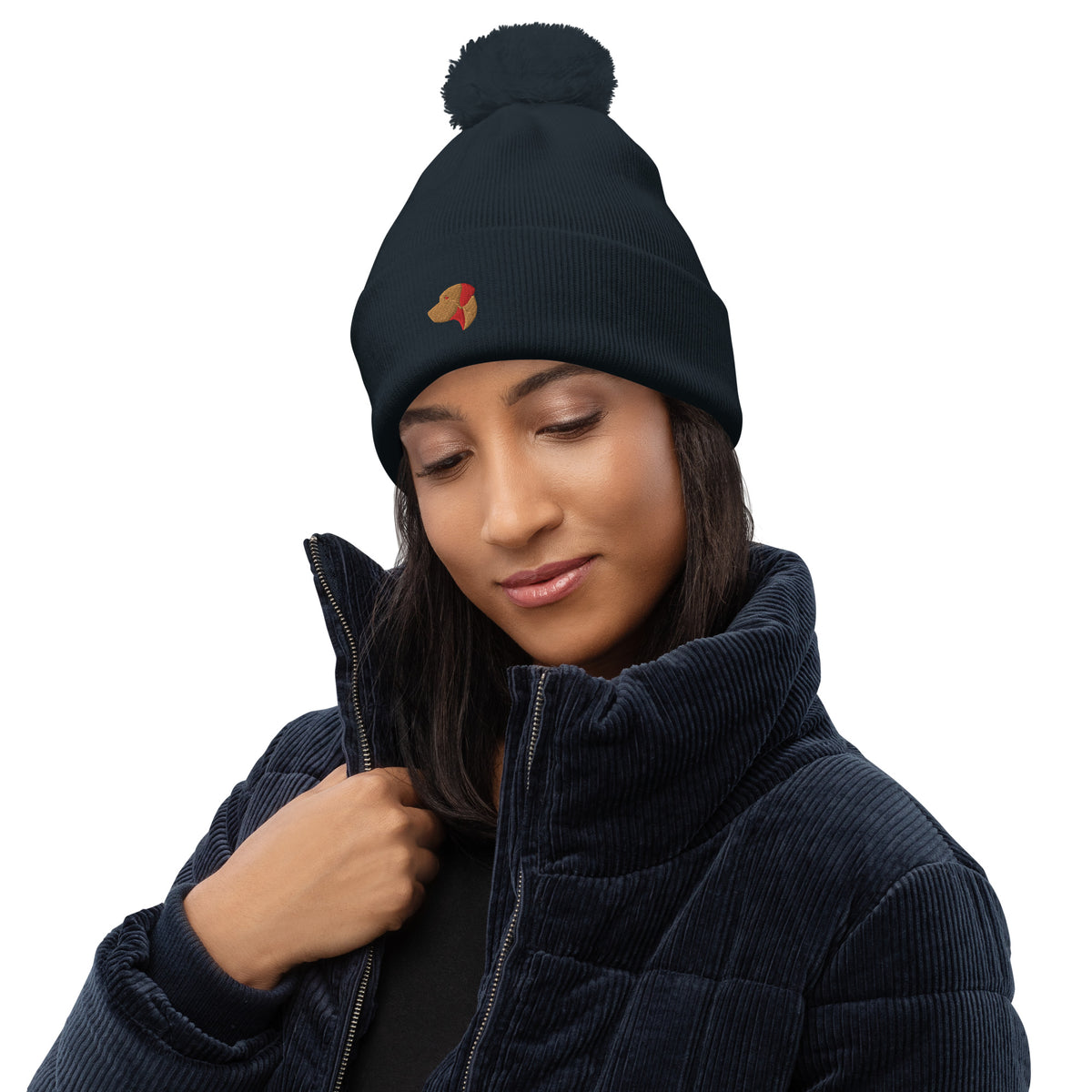 Pom Pom beanie hat featuring embroidered Rhodesian Ridgeback logo - Hobbster